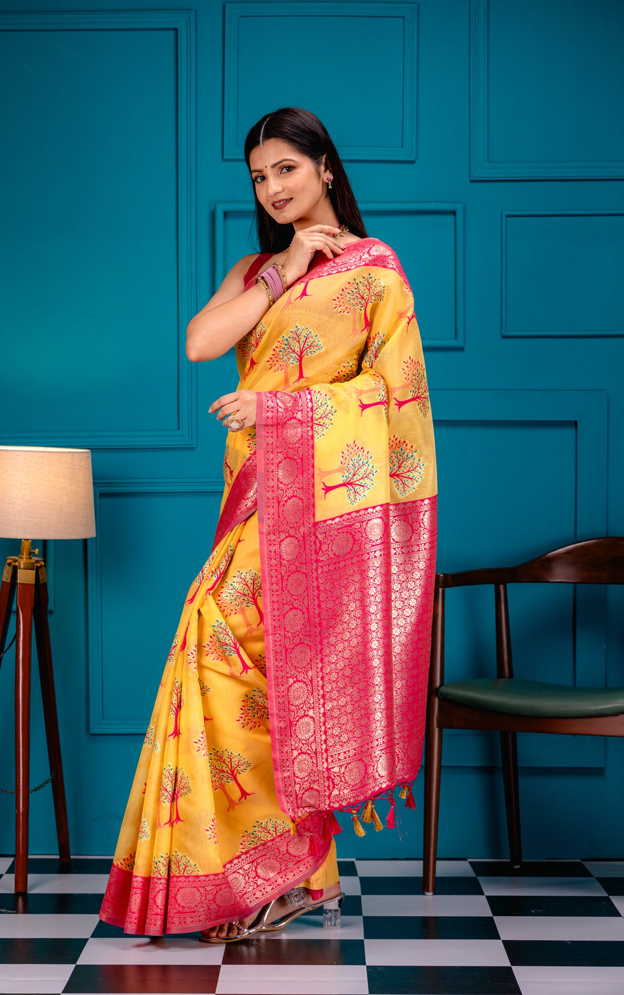 Mimosa Women's Woven Design Banarasi Style Art Silk Saree With Blouse Piece : SA00001580GDFREE