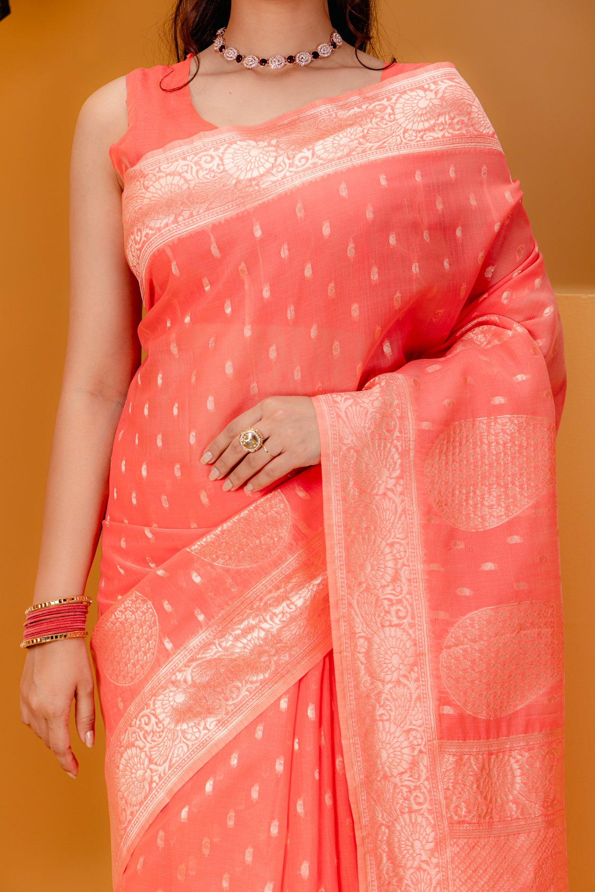 Mimosa Women's Woven Design Banarasi Style Art Silk Saree With Blouse Piece : SA00001779GJFREE