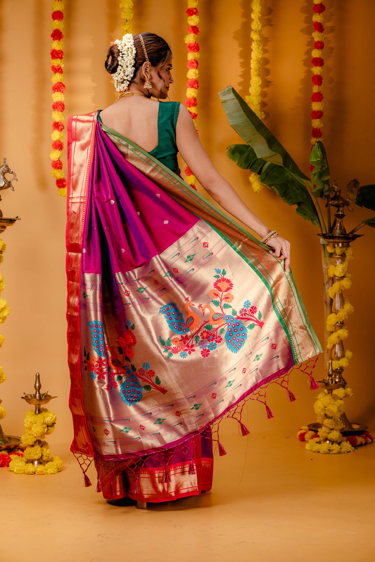 Mimosa Women's Woven Design Paithani Style Art Silk Saree With Blouse Piece : SA00001696RNFREE