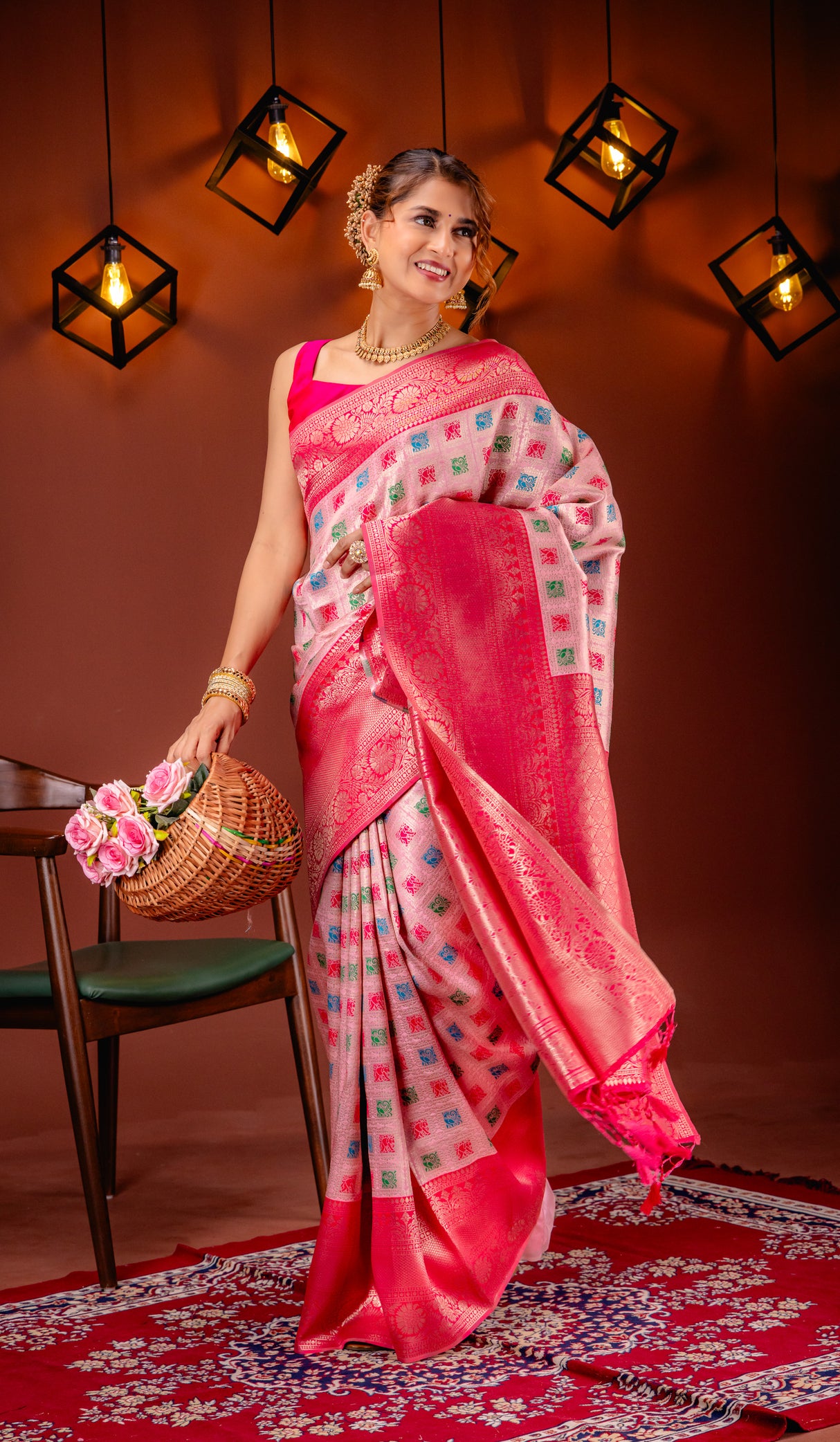 Mimosa Women's Woven Design Kanjivaram Style Art Silk Saree With Blouse Piece : SA00001655PNKFREE