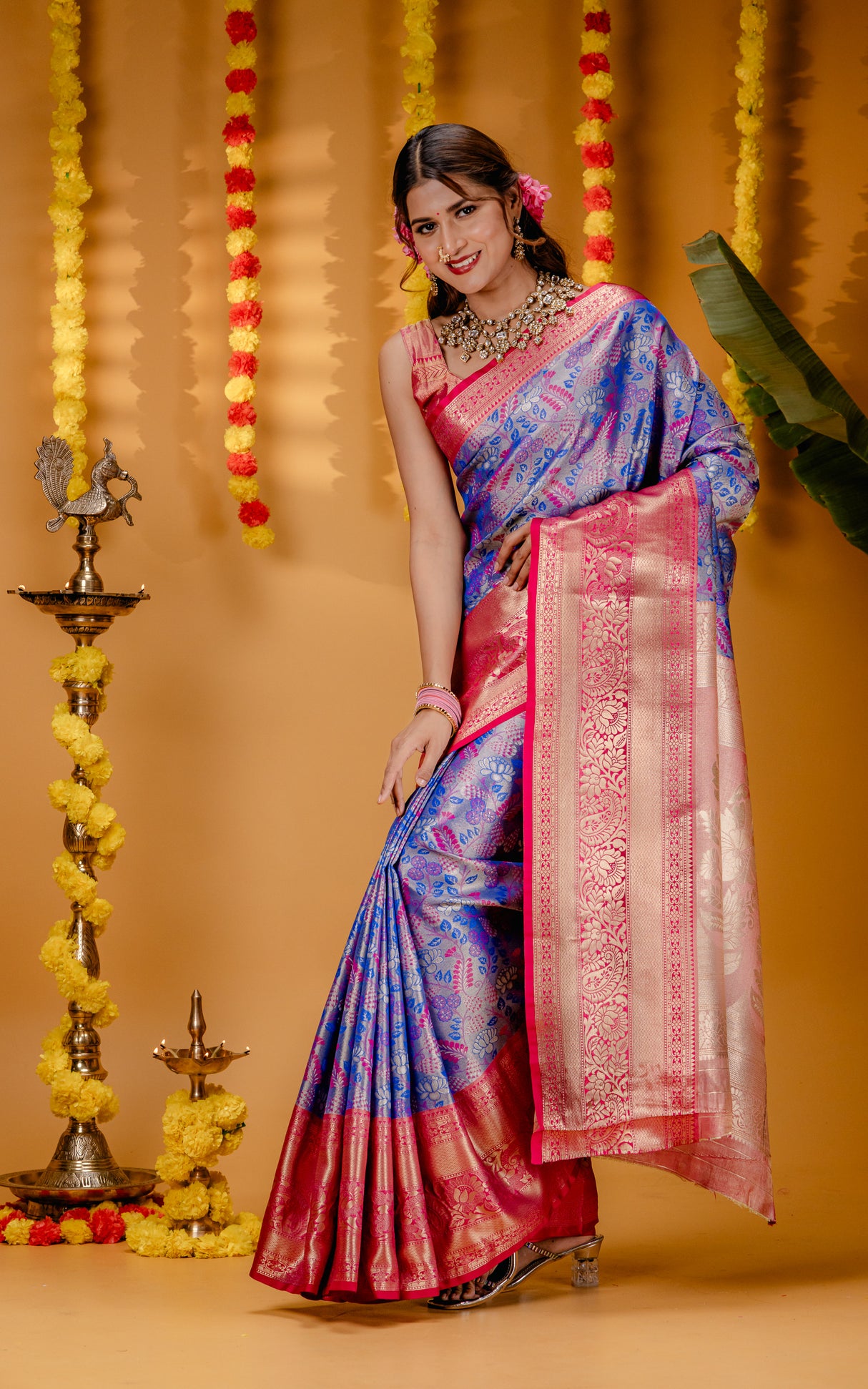 Mimosa Women's Woven Design Kanjivaram Style Art Silk Saree With Blouse Piece : SA00001812RBFREE