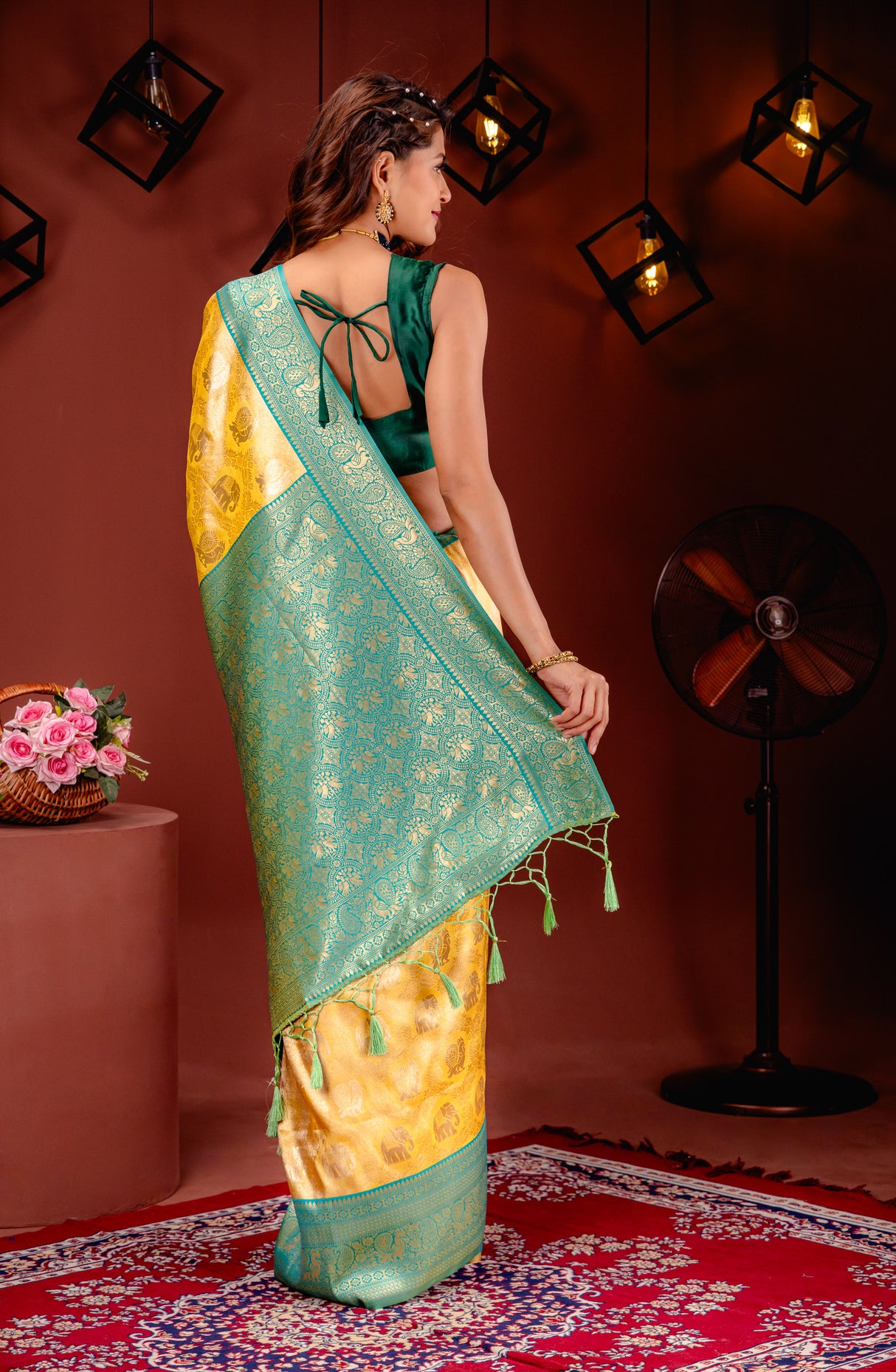 Mimosa Women's Woven Design Kanjivaram Style Art Silk Saree With Blouse Piece : SA00001783GDFREE