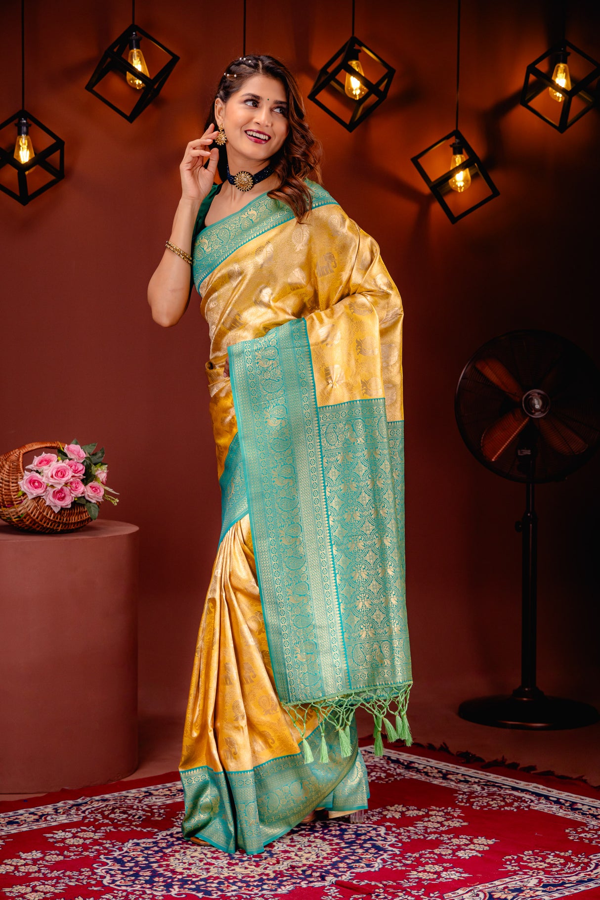 Mimosa Women's Woven Design Kanjivaram Style Art Silk Saree With Blouse Piece : SA00001783GDFREE