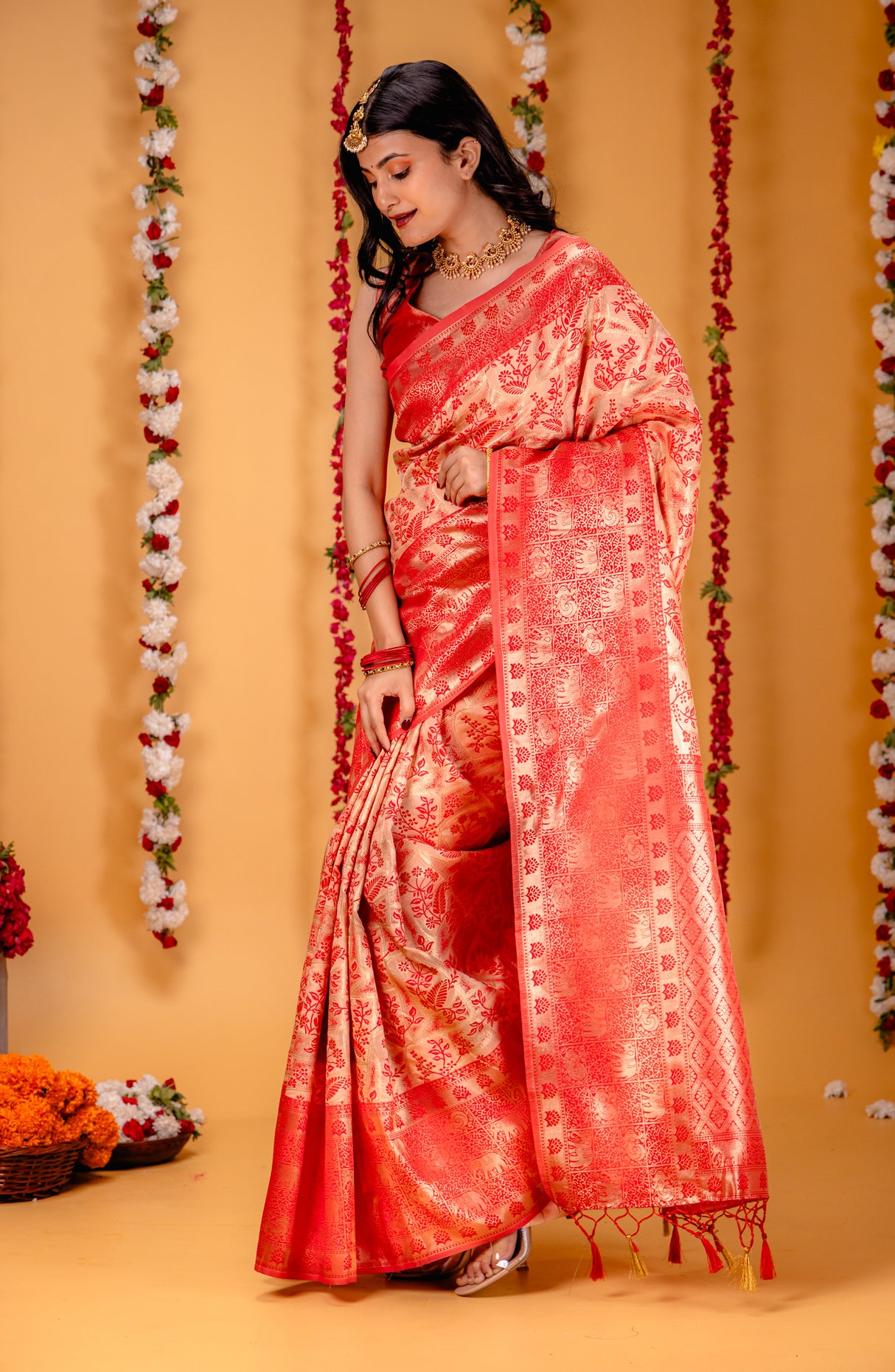 Mimosa Women's Woven Design Banarasi Style Art Silk Saree With Blouse Piece : SA00001582PCFREE