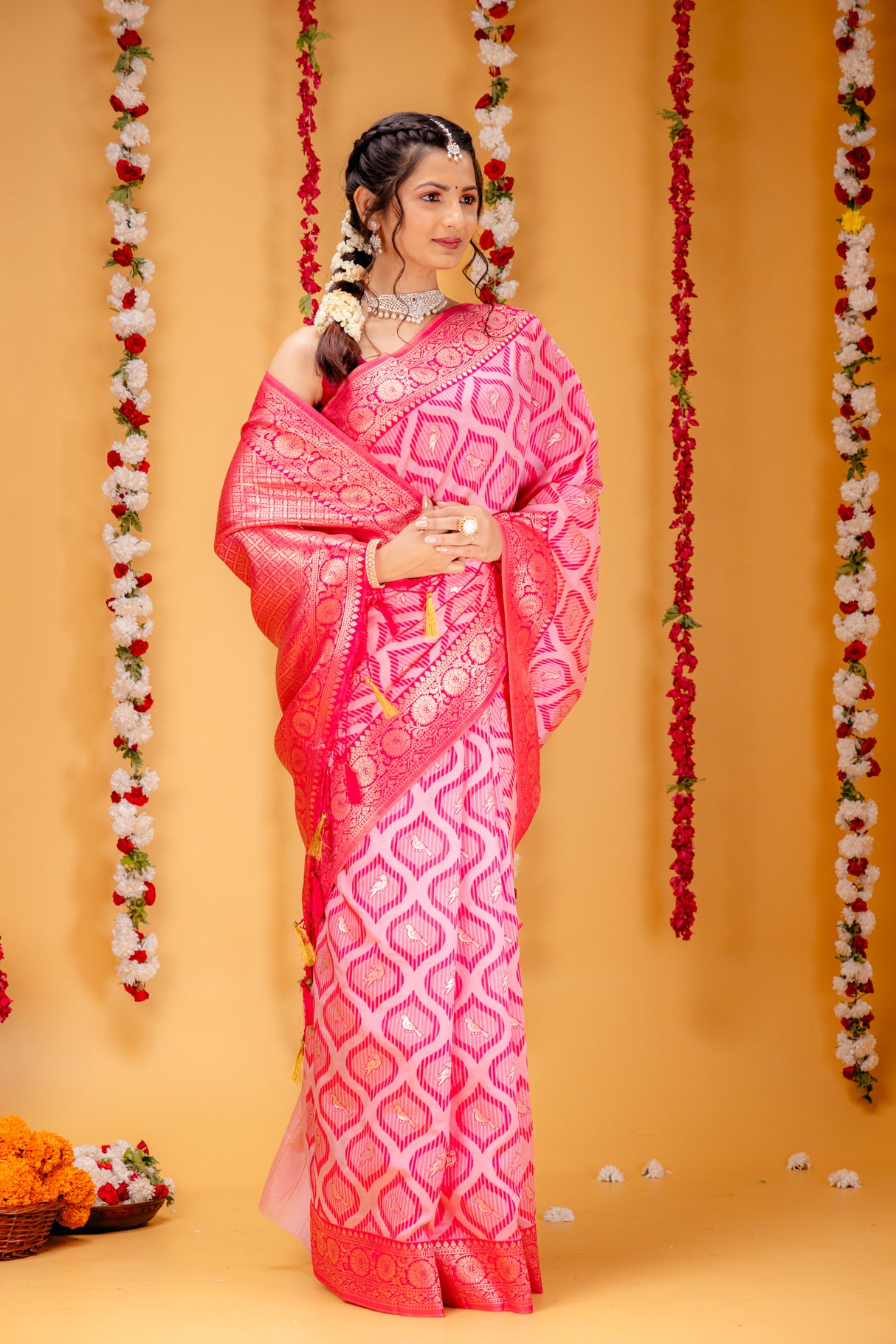 Mimosa Women's Woven Design Banarasi Style Art Silk Saree With Blouse Piece : SA00001588PNKFREE