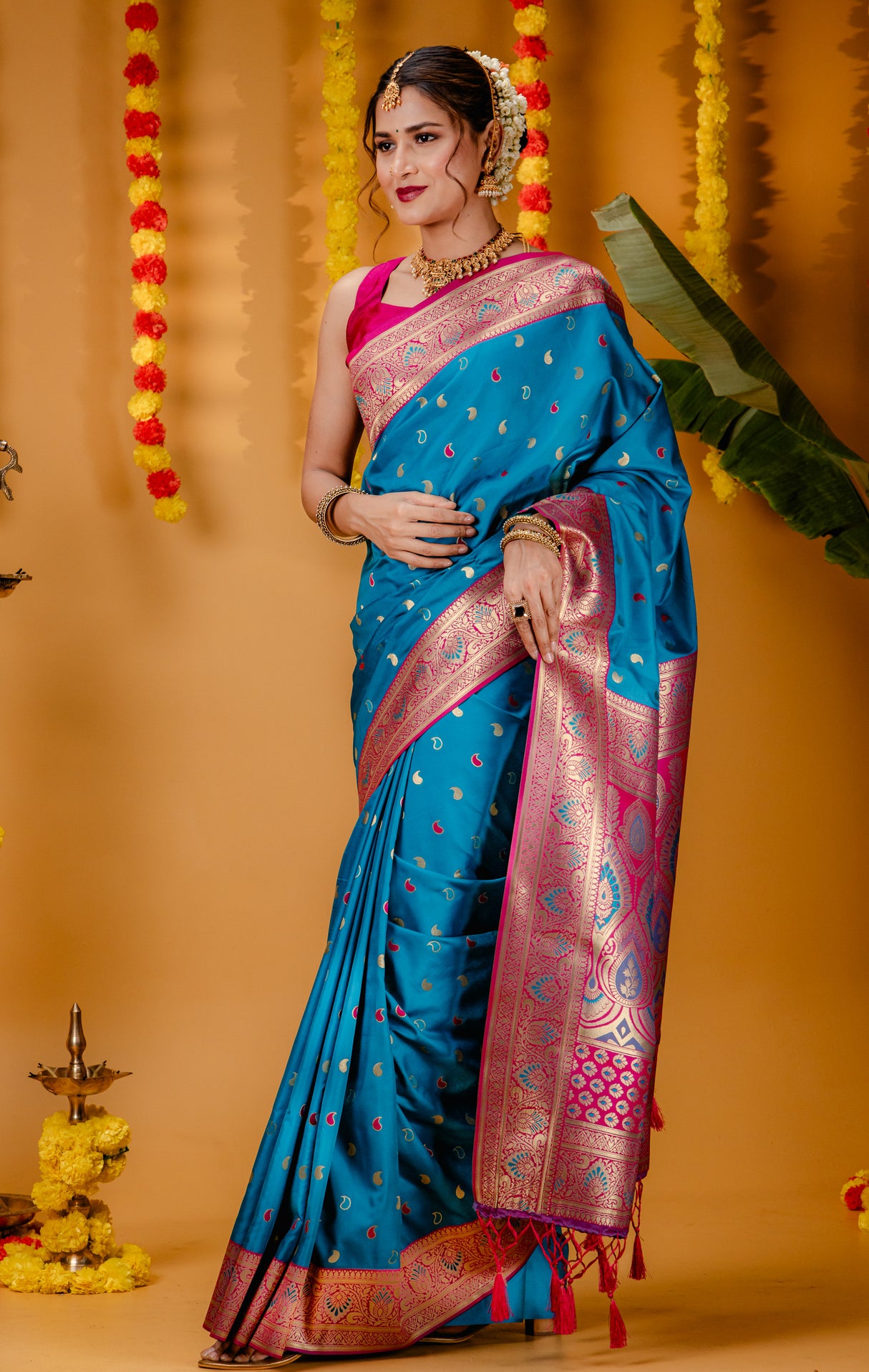 Mimosa Women's Woven Design Kanjivaram Style Art Silk Saree With Blouse Piece : SA00001788SFFREE