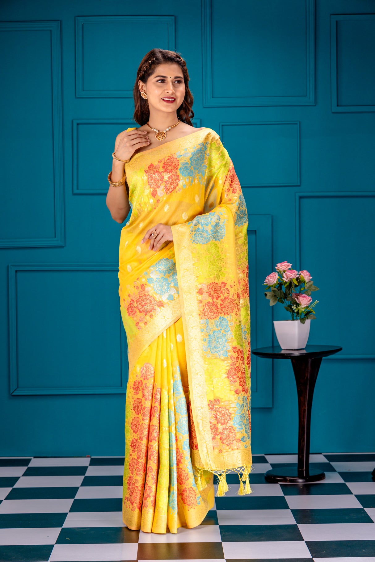 Mimosa Women's Woven Design Banarasi Style Art Silk Saree With Blouse Piece : SA00001730GDFREE