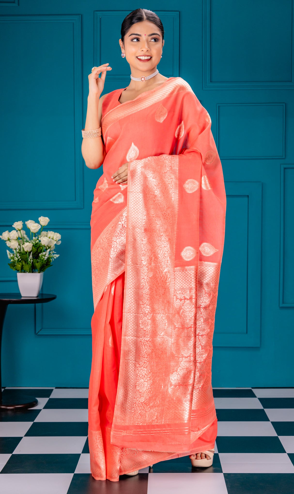 Mimosa Women's Woven Design Banarasi Style Art Silk Saree With Blouse Piece : SA00001774GJFREE