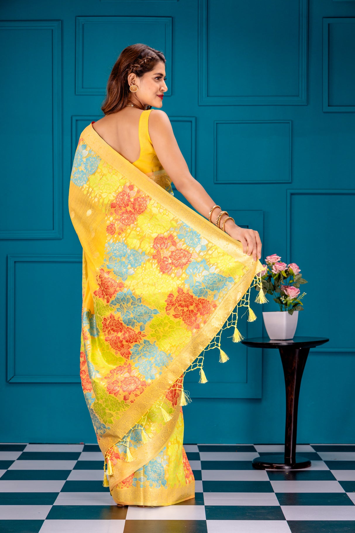 Mimosa Women's Woven Design Banarasi Style Art Silk Saree With Blouse Piece : SA00001730GDFREE