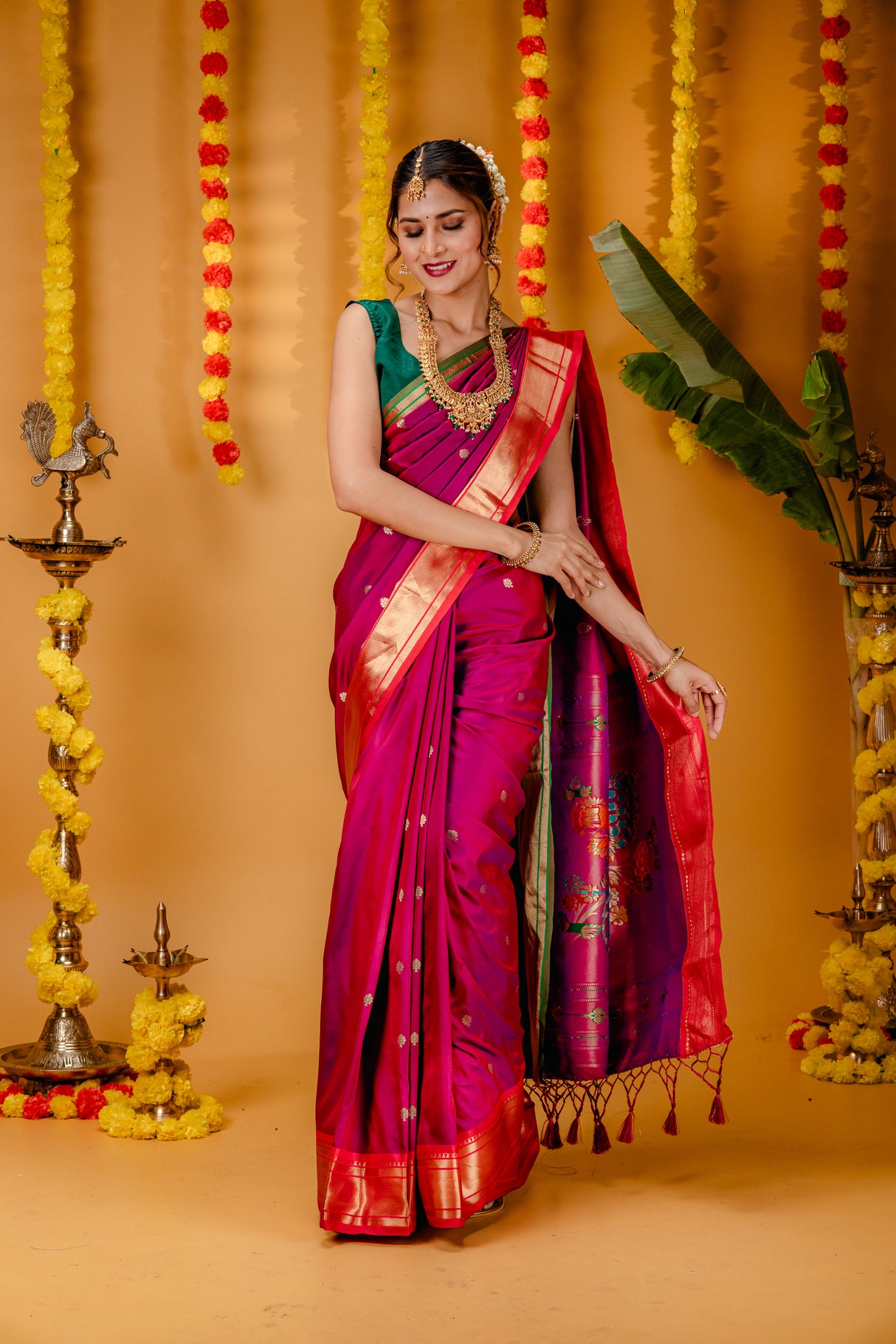 Mimosa Women's Woven Design Paithani Style Art Silk Saree With Blouse Piece : SA00001696RNFREE