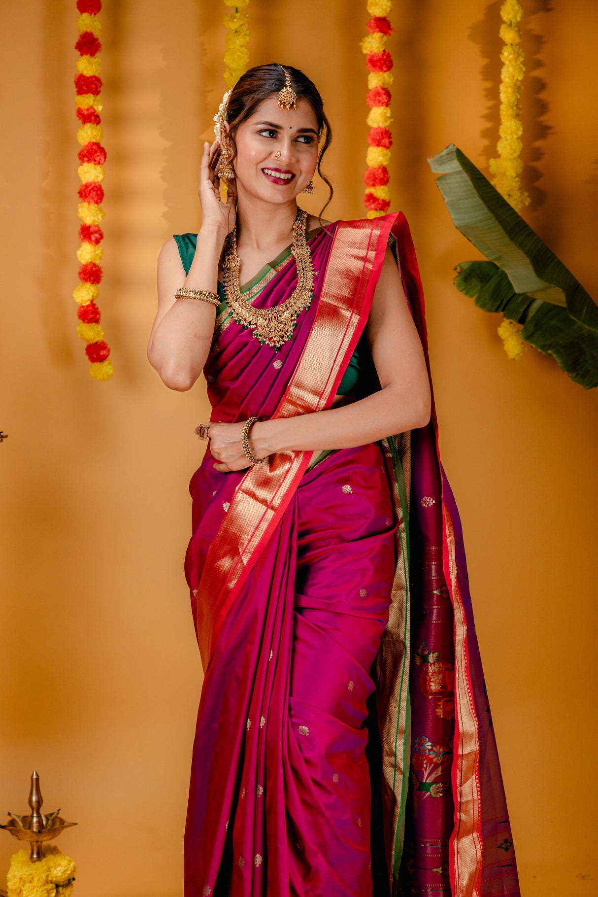 Mimosa Women's Woven Design Paithani Style Art Silk Saree With Blouse Piece : SA00001696RNFREE