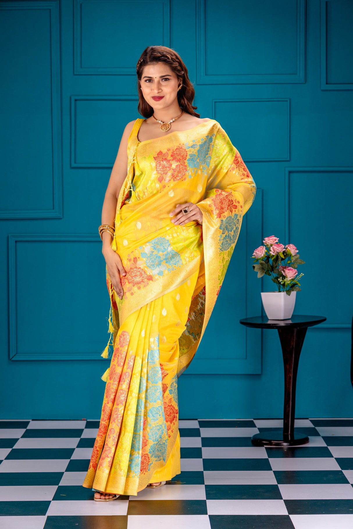 Mimosa Women's Woven Design Banarasi Style Art Silk Saree With Blouse Piece : SA00001730GDFREE