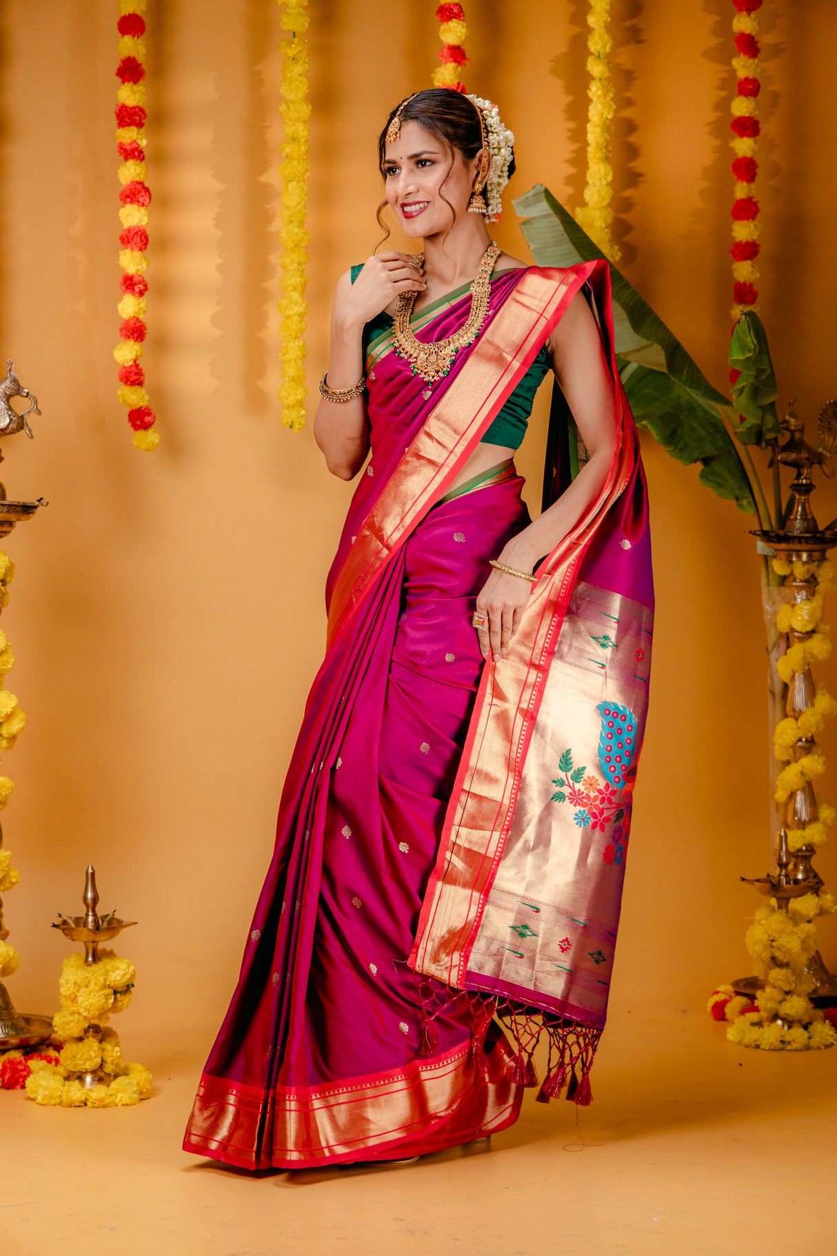 Mimosa Women's Woven Design Paithani Style Art Silk Saree With Blouse Piece : SA00001696RNFREE