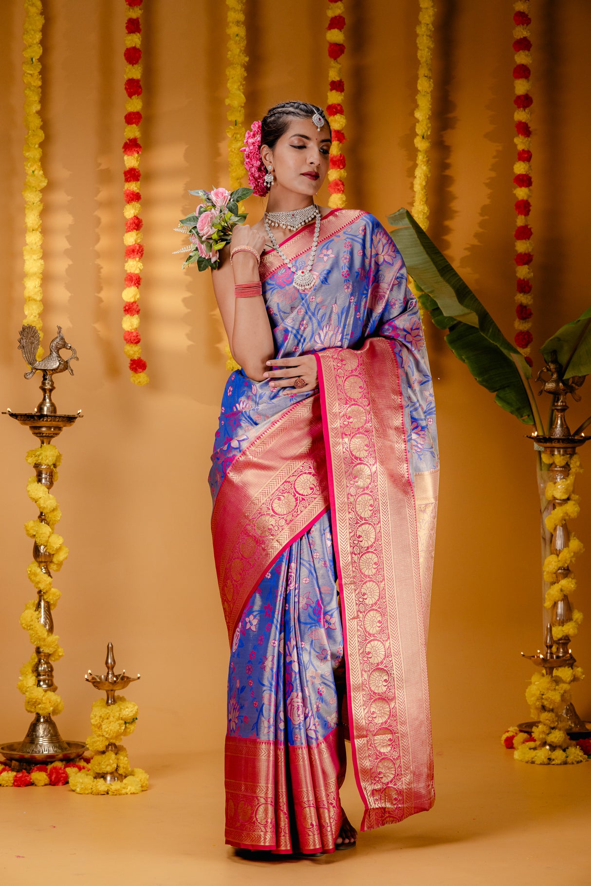 Mimosa Women's Woven Design Kanjivaram Style Art Silk Saree With Blouse Piece : SA00001820RBFREE