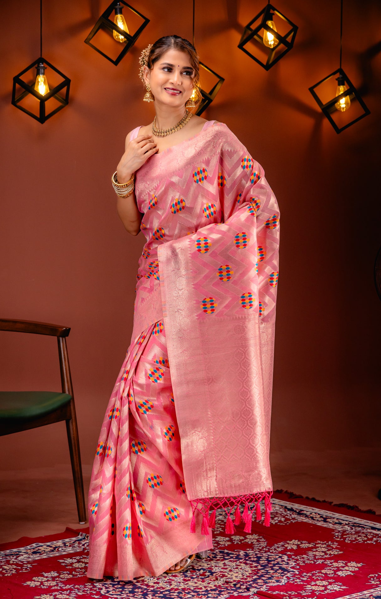 Mimosa Women's Woven Design Banarasi Style Art Silk Saree With Blouse Piece : SA00001584PNKFREE