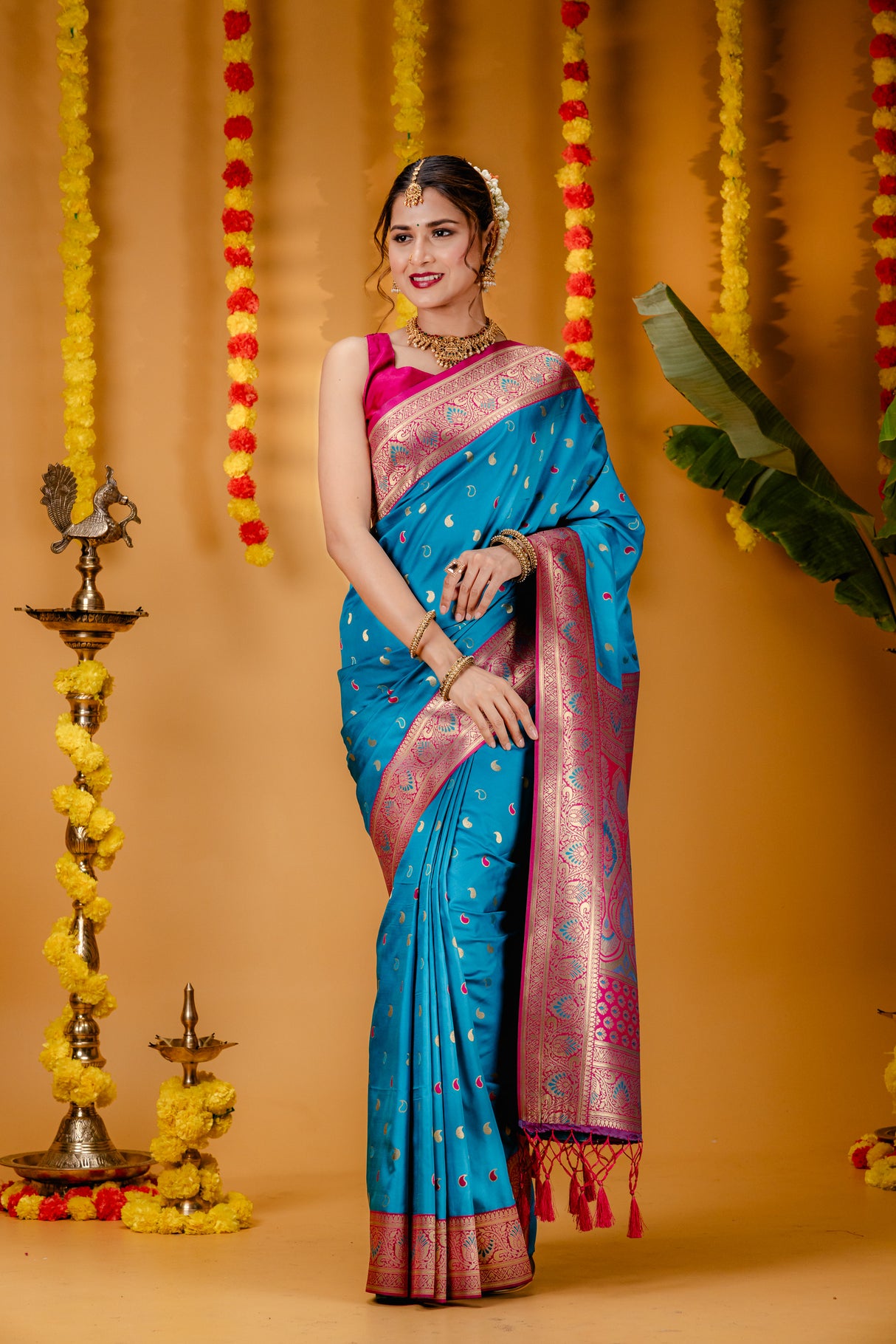 Mimosa Women's Woven Design Kanjivaram Style Art Silk Saree With Blouse Piece : SA00001788SFFREE