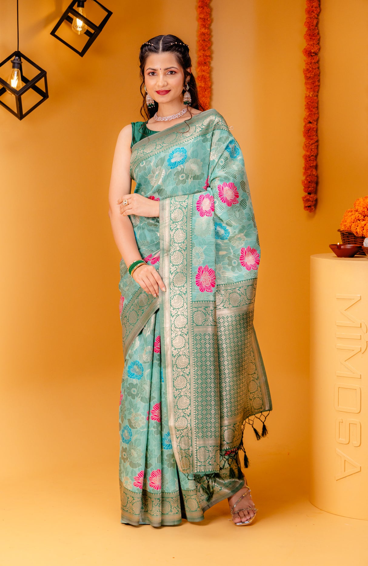 Mimosa Women's Woven Design Banarasi Style Art Silk Saree With Blouse Piece : SA00001601RMFREE