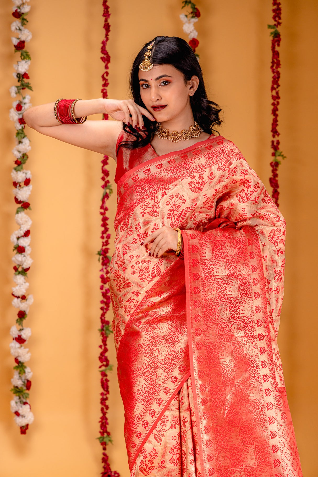 Mimosa Women's Woven Design Banarasi Style Art Silk Saree With Blouse Piece : SA00001582PCFREE