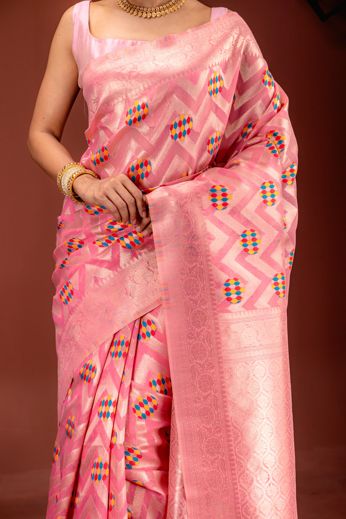 Mimosa Women's Woven Design Banarasi Style Art Silk Saree With Blouse Piece : SA00001584PNKFREE