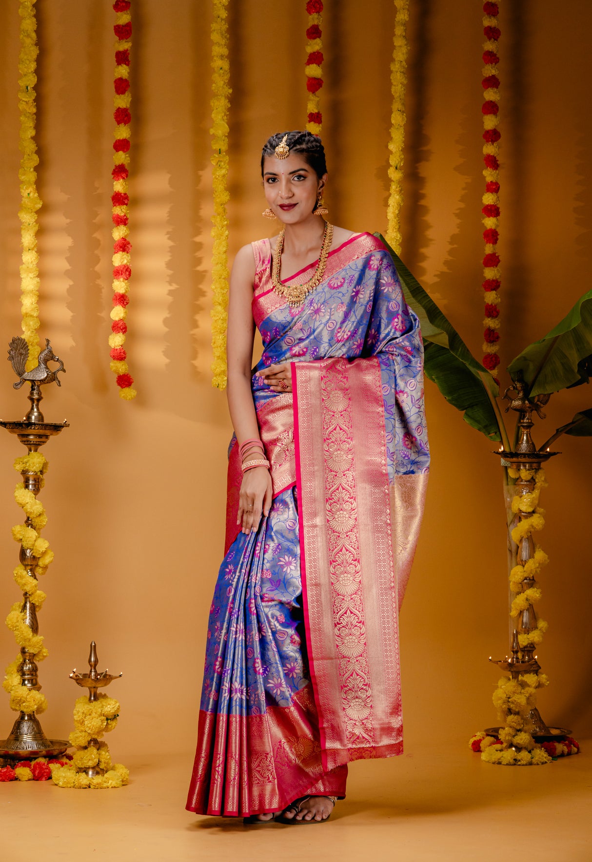 Mimosa Women's Woven Design Kanjivaram Style Art Silk Saree With Blouse Piece : SA00001827RBFREE