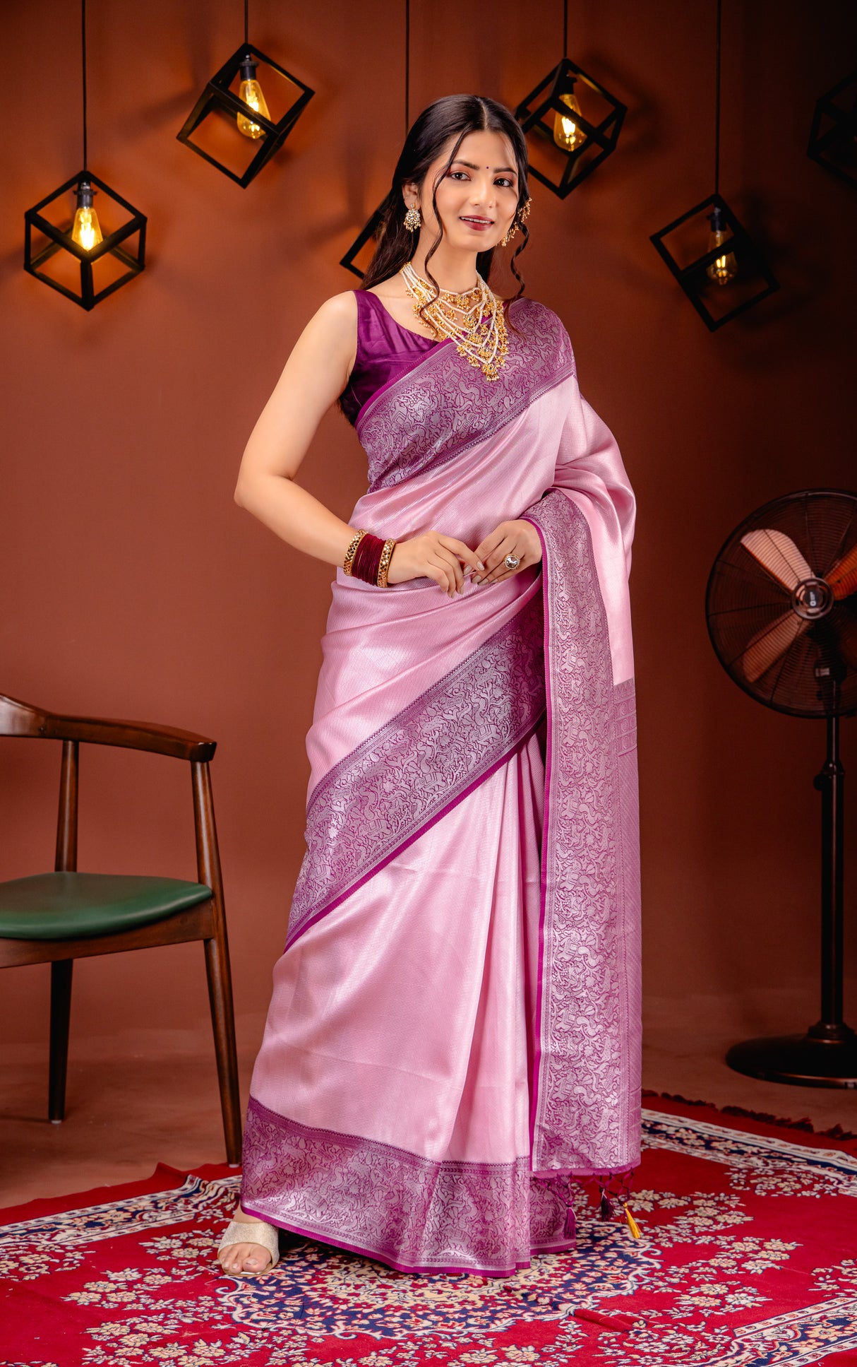 Mimosa Women's Woven Design Kanjivaram Style Art Silk Saree With Blouse Piece : SA00001761PNKFREE