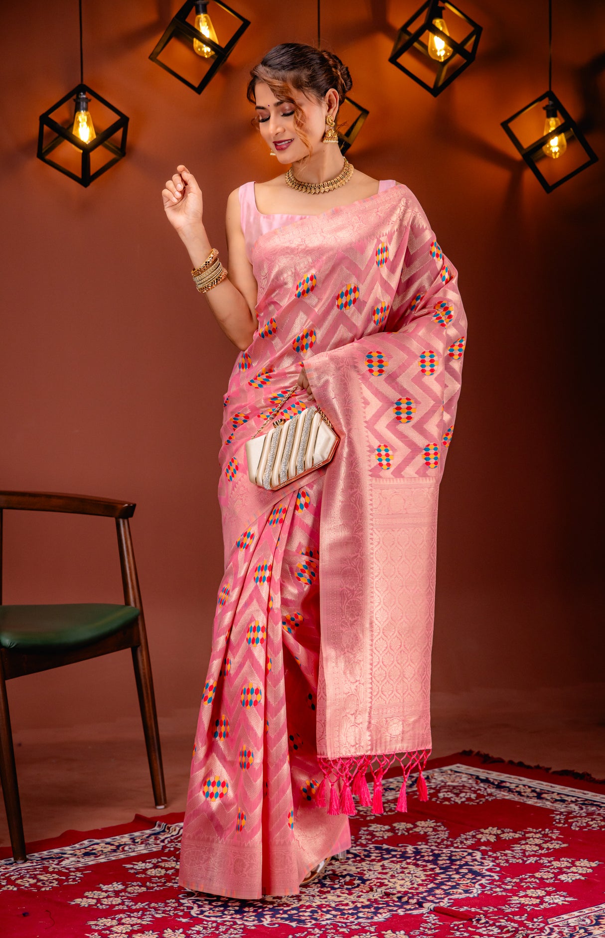 Mimosa Women's Woven Design Banarasi Style Art Silk Saree With Blouse Piece : SA00001584PNKFREE