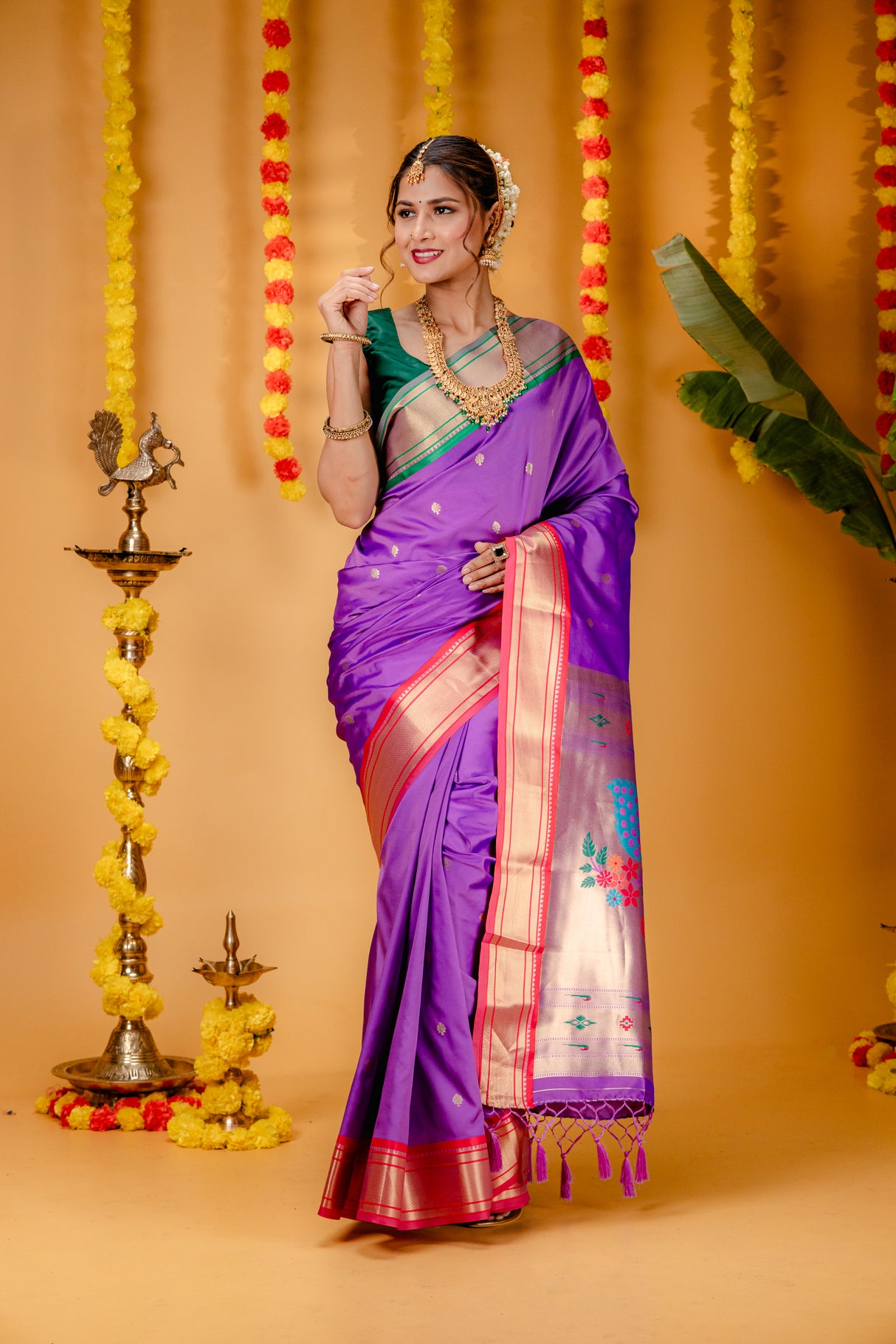 Mimosa Women's Woven Design Paithani Style Art Silk Saree With Blouse Piece : SA00001696LVFREE