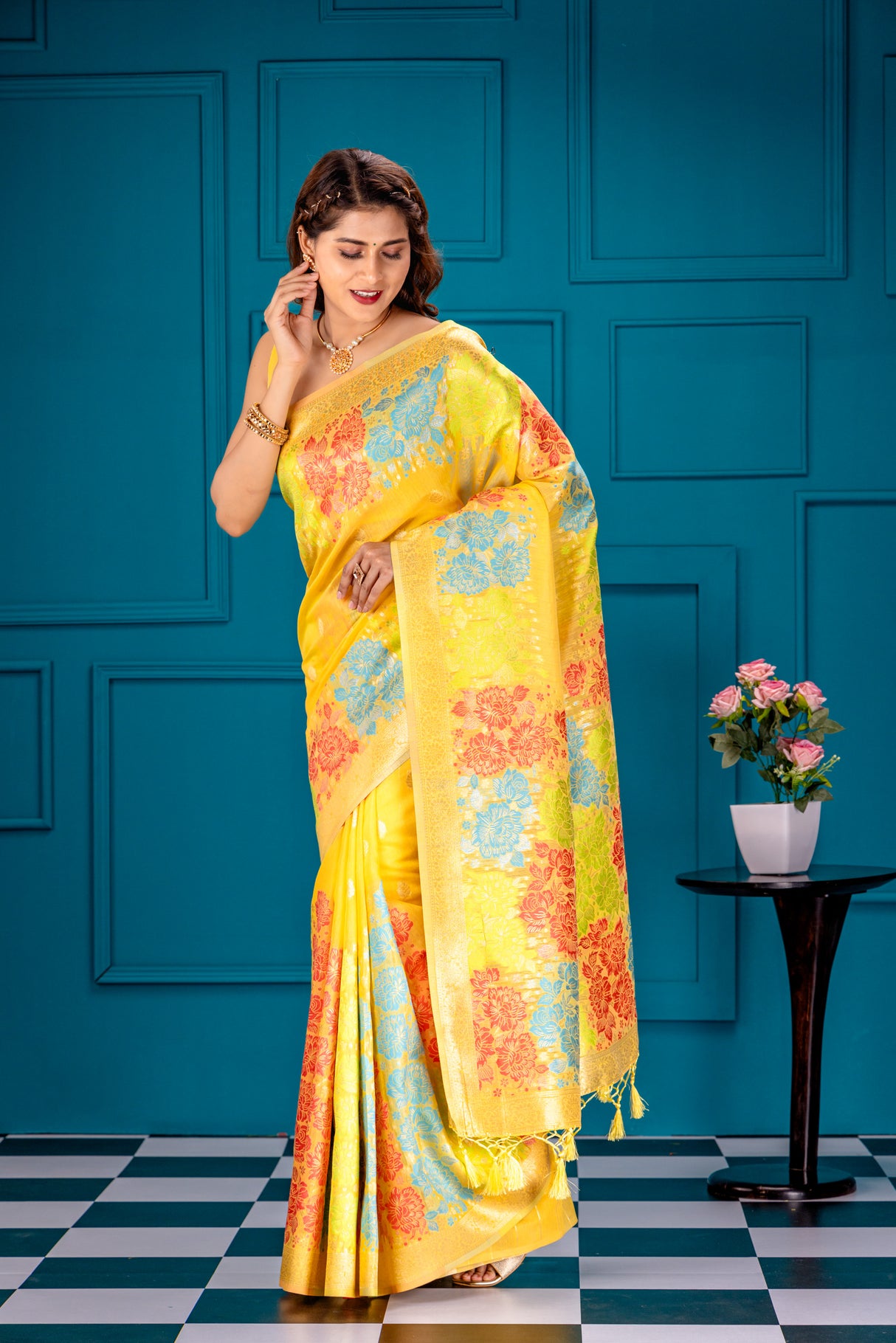 Mimosa Women's Woven Design Banarasi Style Art Silk Saree With Blouse Piece : SA00001730GDFREE