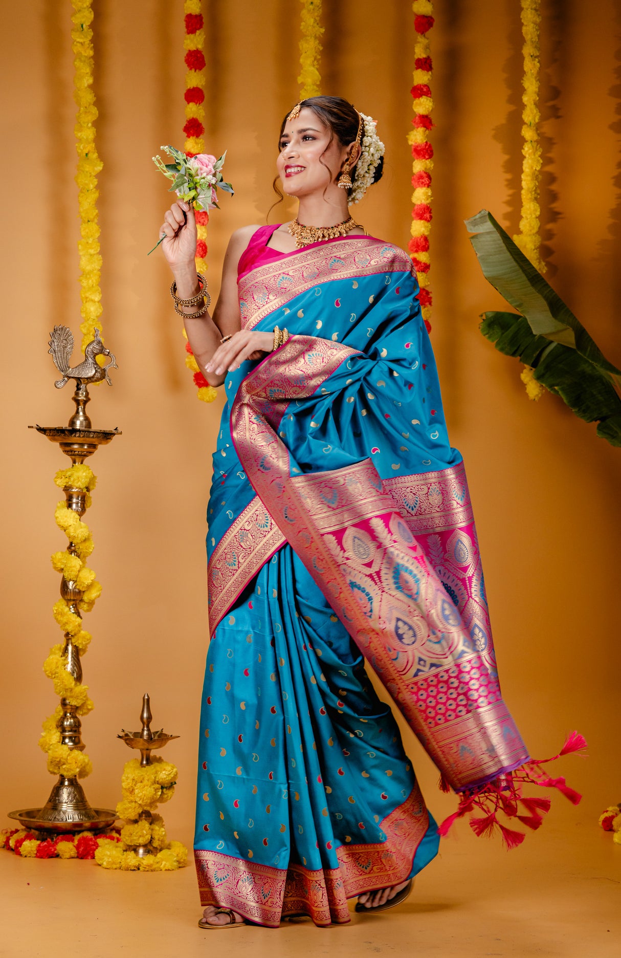 Mimosa Women's Woven Design Kanjivaram Style Art Silk Saree With Blouse Piece : SA00001788SFFREE