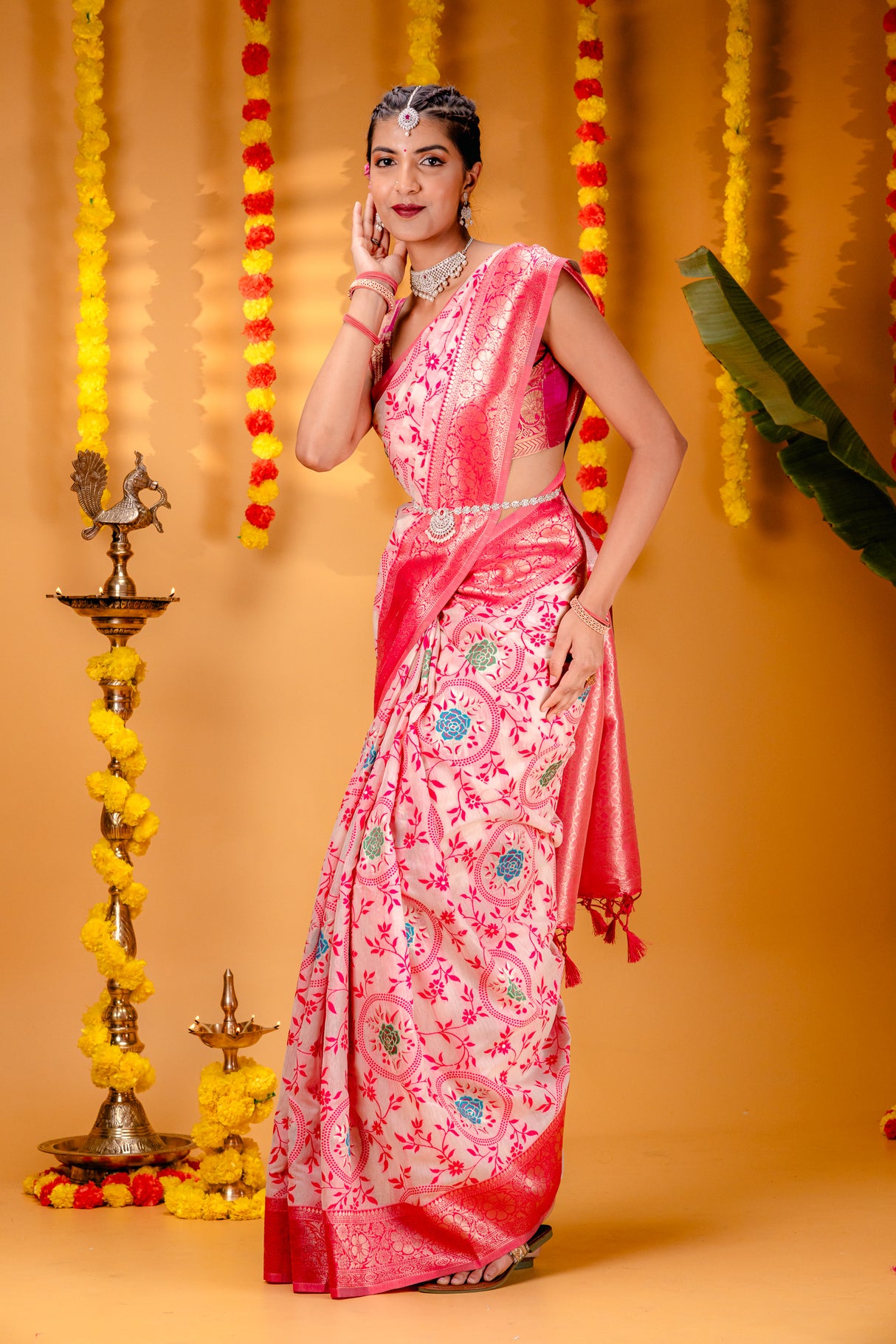 Mimosa Women's Woven Design Kanjivaram Style Art Silk Saree With Blouse Piece : SA00001599HWFREE