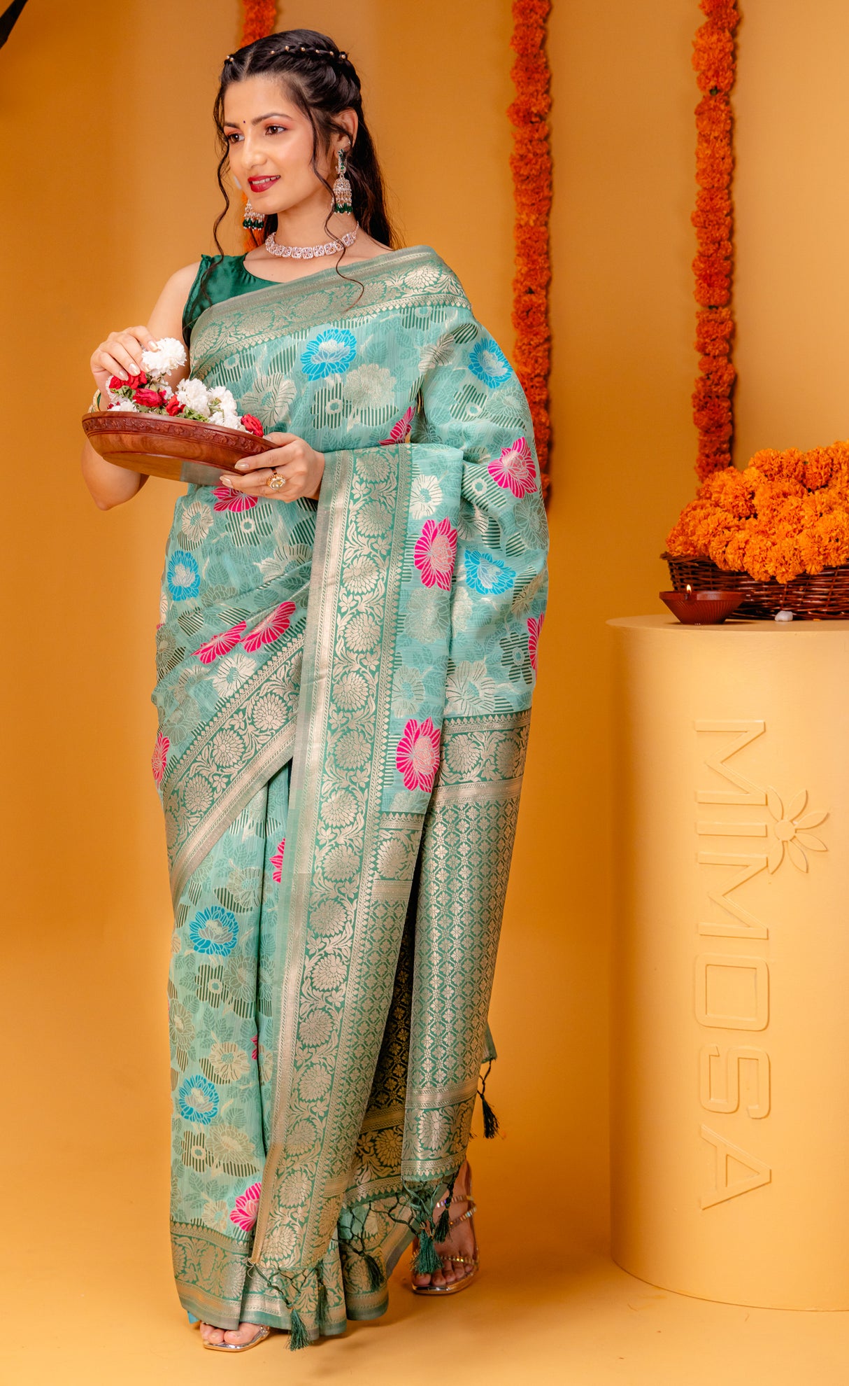 Mimosa Women's Woven Design Banarasi Style Art Silk Saree With Blouse Piece : SA00001601RMFREE