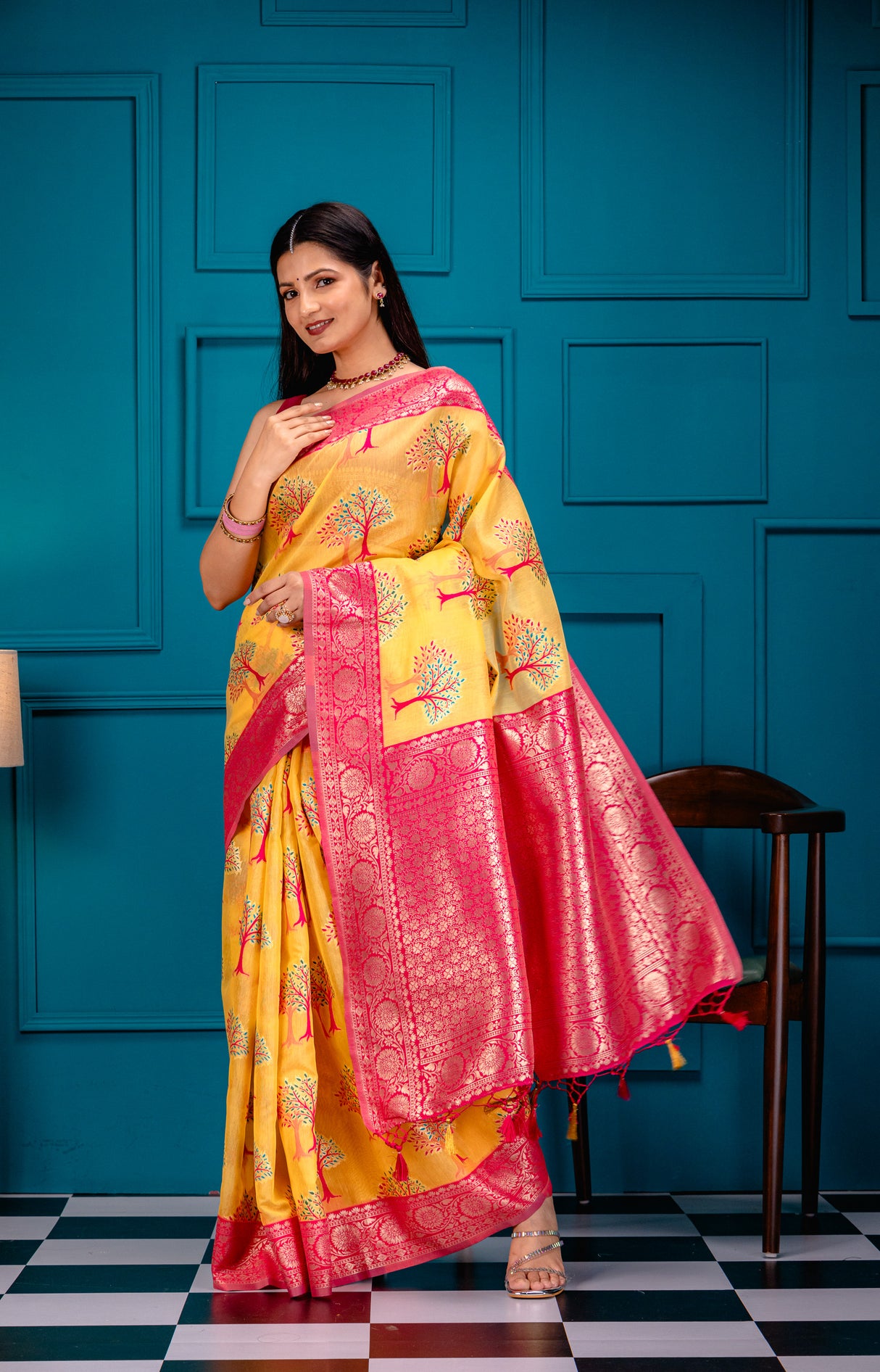 Mimosa Women's Woven Design Banarasi Style Art Silk Saree With Blouse Piece : SA00001580GDFREE