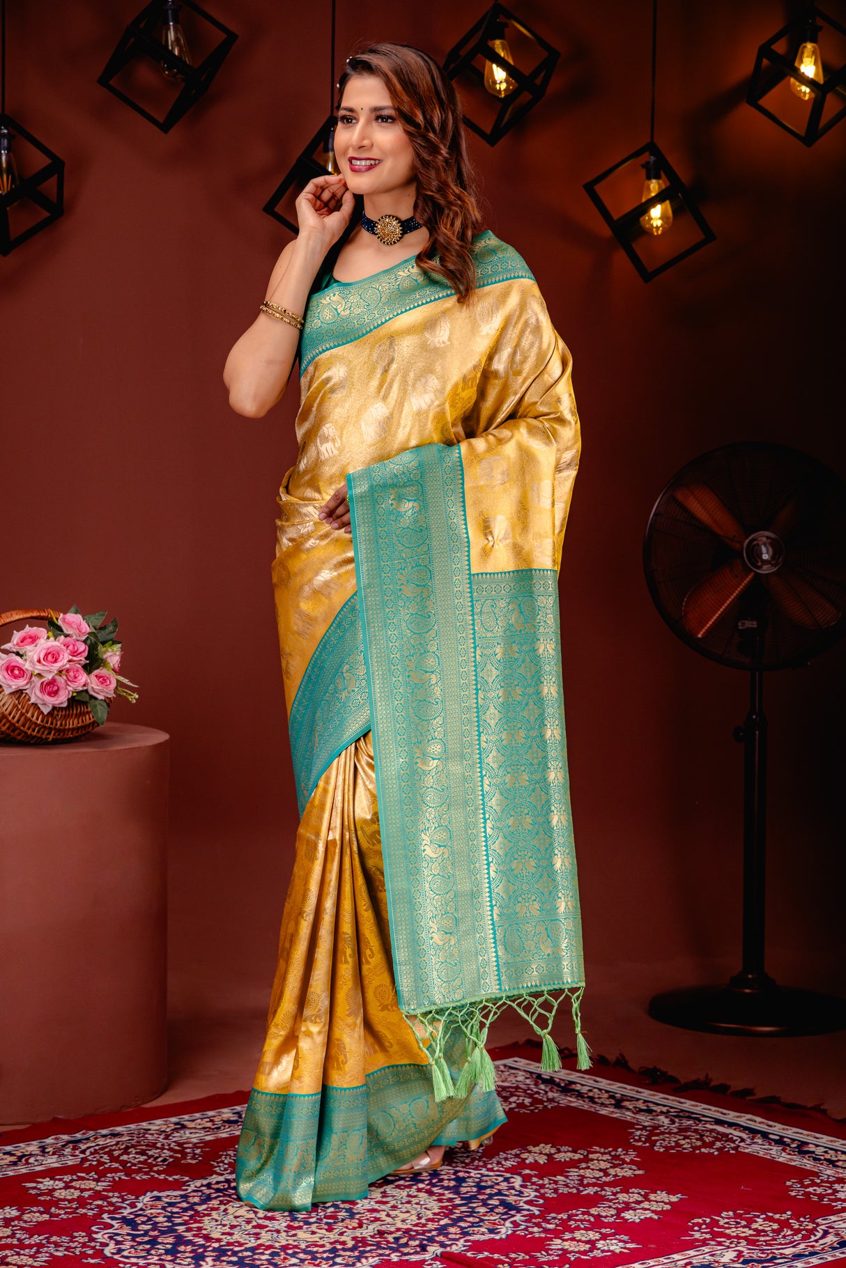 Mimosa Women's Woven Design Kanjivaram Style Art Silk Saree With Blouse Piece : SA00001783GDFREE
