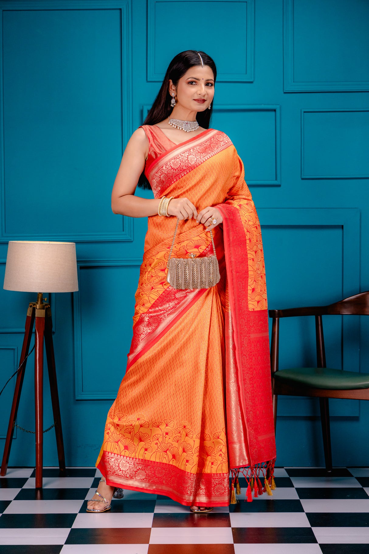 Mimosa Women's Woven Design Kanjivaram Style Art Silk Saree With Blouse Piece : SA00001586ORFREE