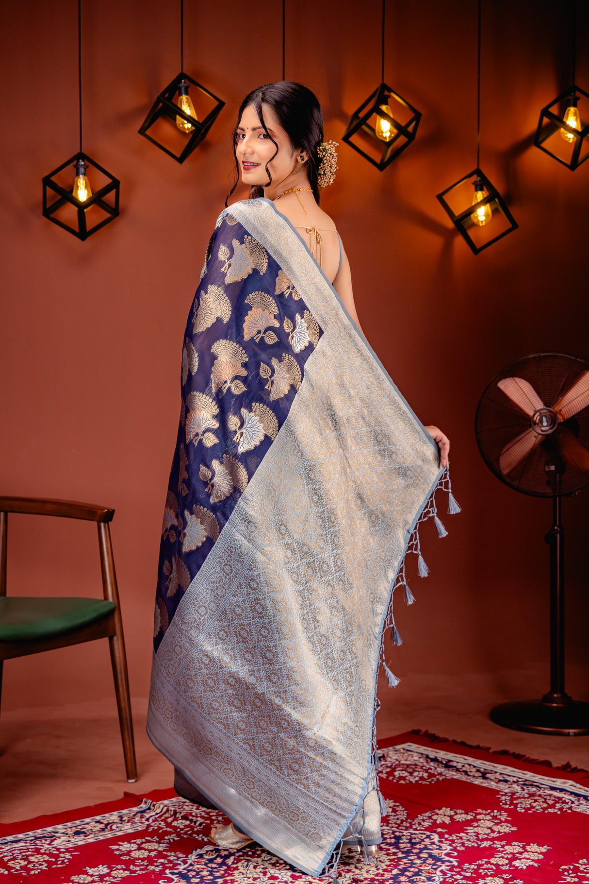 Mimosa Women's Woven Design Kanjivaram Style Art Silk Saree With Blouse Piece : SA00001735NVFREE