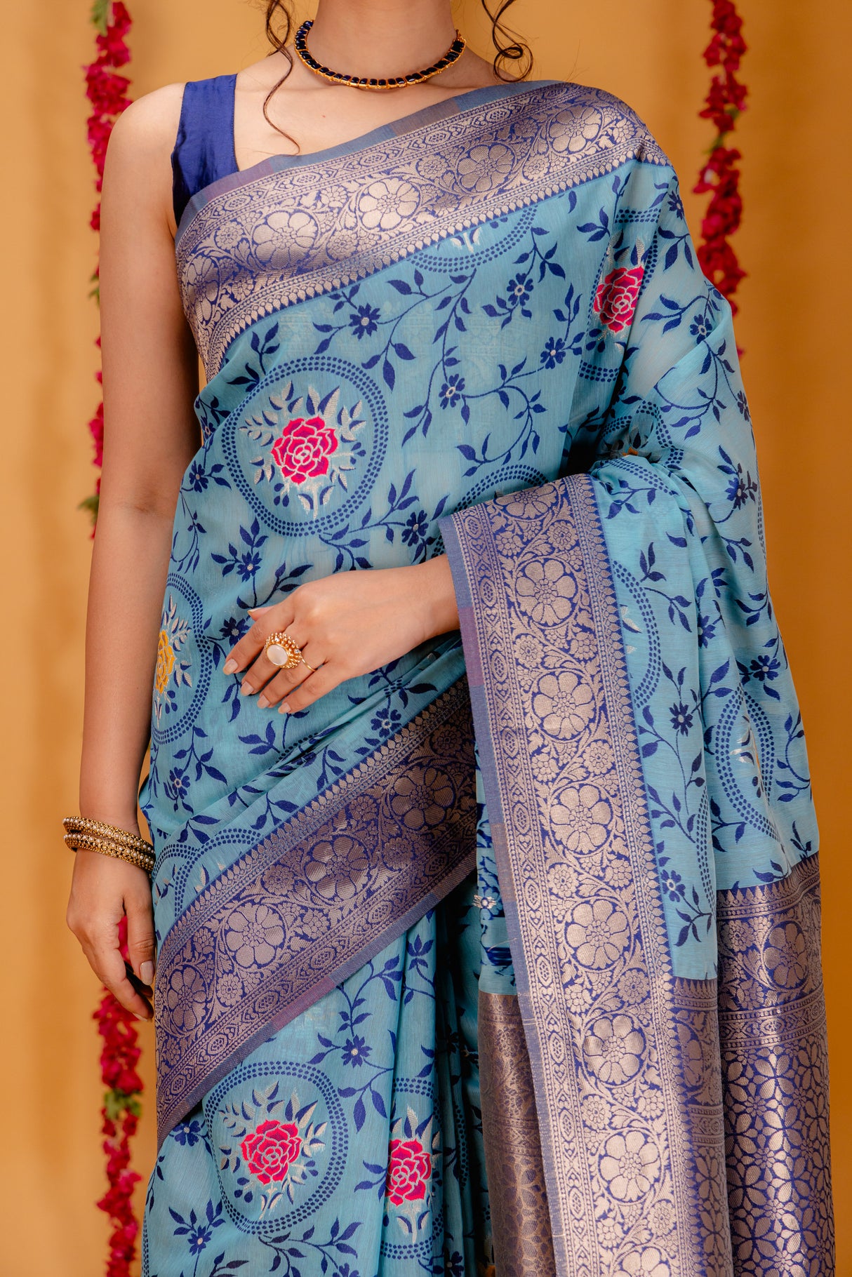 Mimosa Women's Woven Design Kanjivaram Style Art Silk Saree With Blouse Piece : SA00001599SFFREE