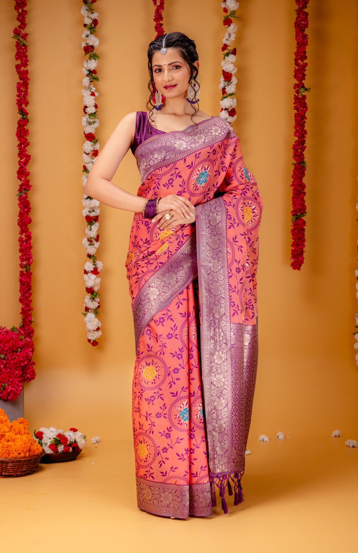 Mimosa Women's Woven Design Kanjivaram Style Art Silk Saree With Blouse Piece : SA00001599STFREE