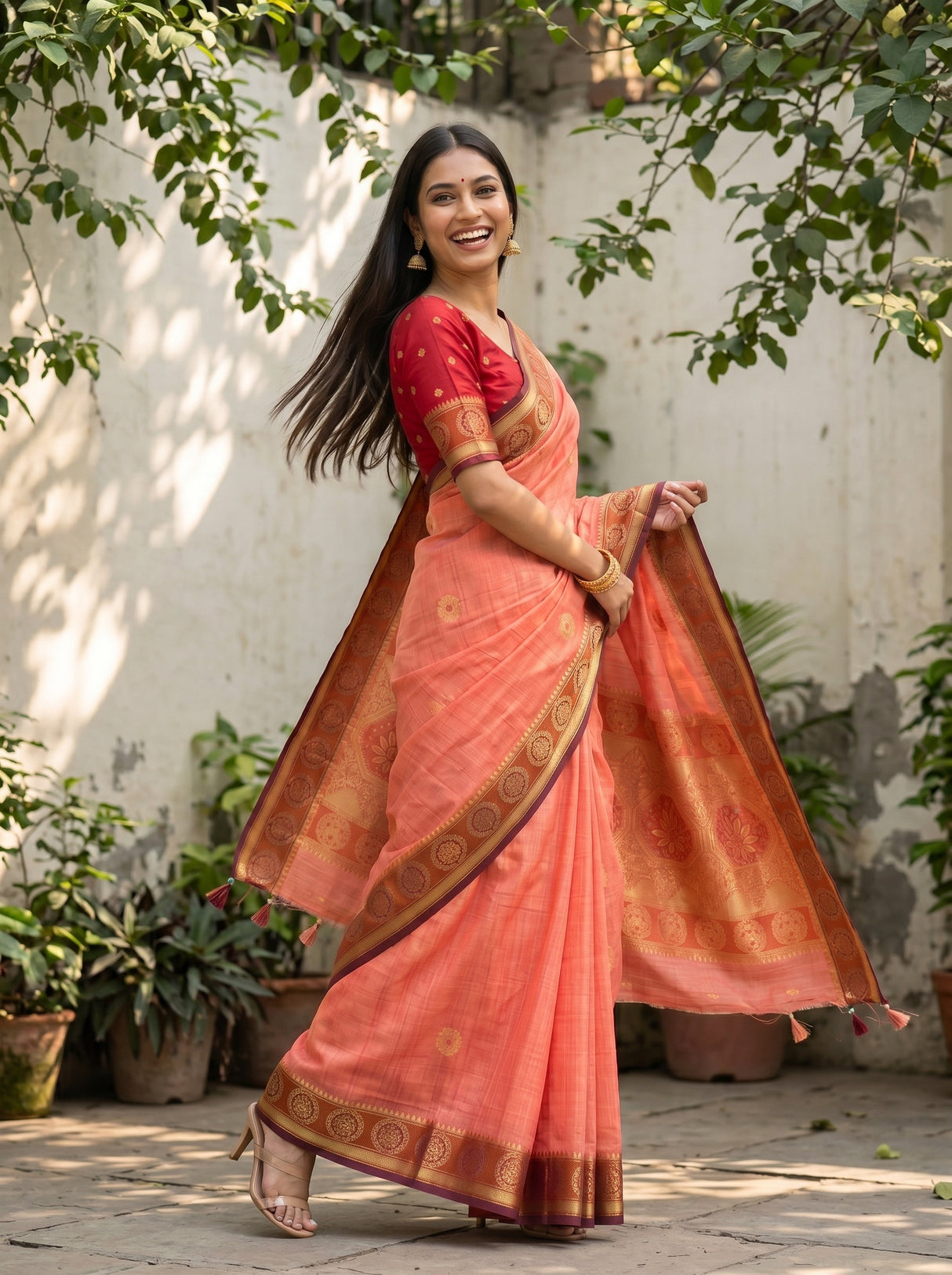 MIMOSA Pink Kanjivaram tusser Saree — pose 9 styling detail
