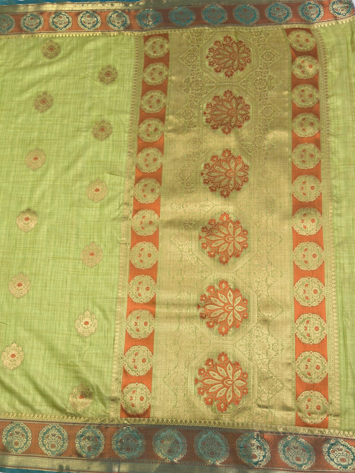 MIMOSA Pista Kanjivaram tusser Saree — pallu and zari work detail