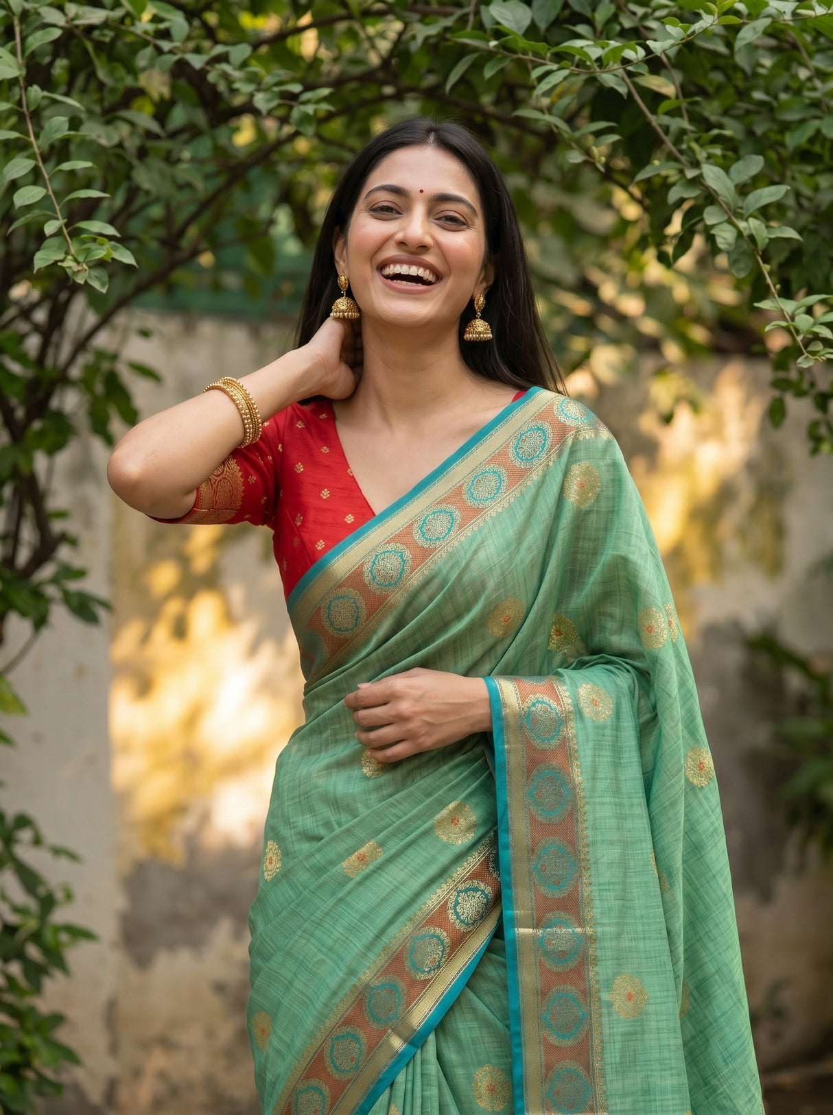 MIMOSA Rama Kanjivaram tusser Saree — pose 10 styling detail