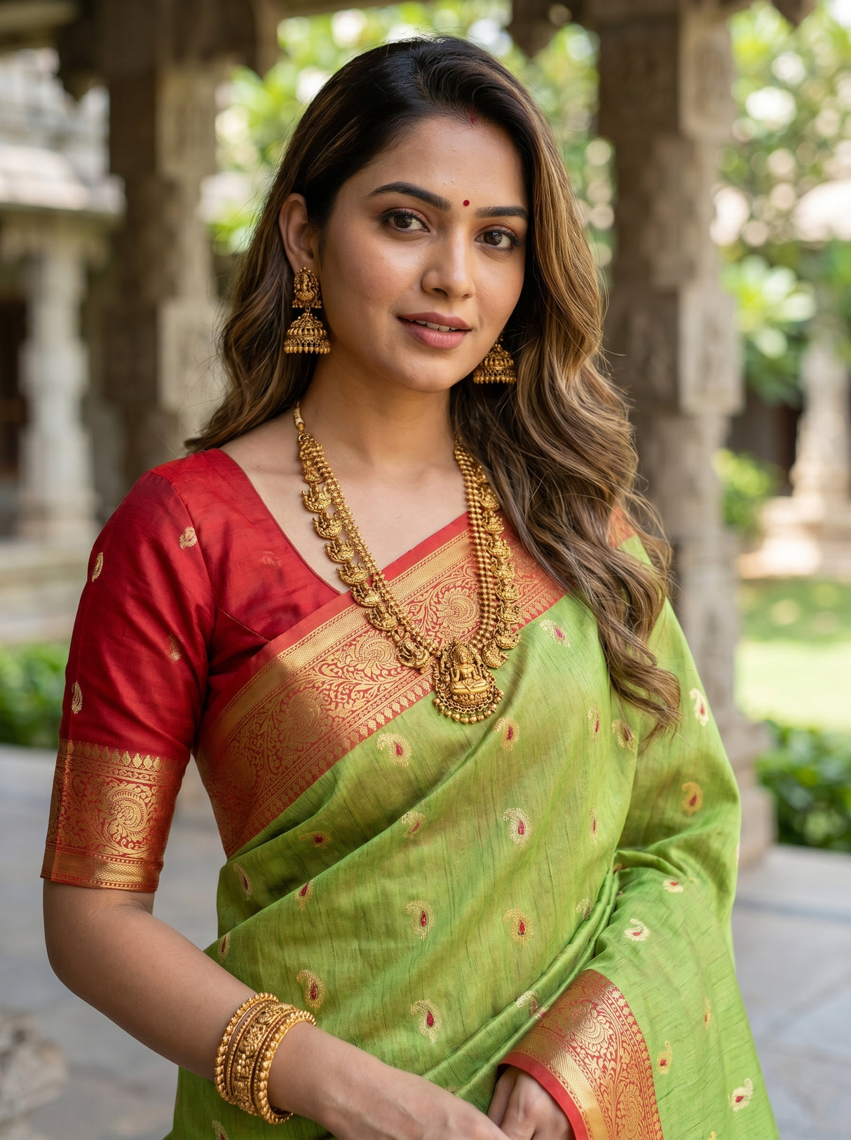 MIMOSA Olive Banarasi Art Silk Saree — pose 5 styling detail