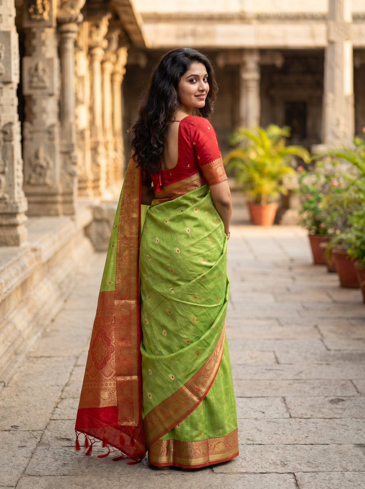 MIMOSA Olive Banarasi Art Silk Saree — pose 8 styling detail