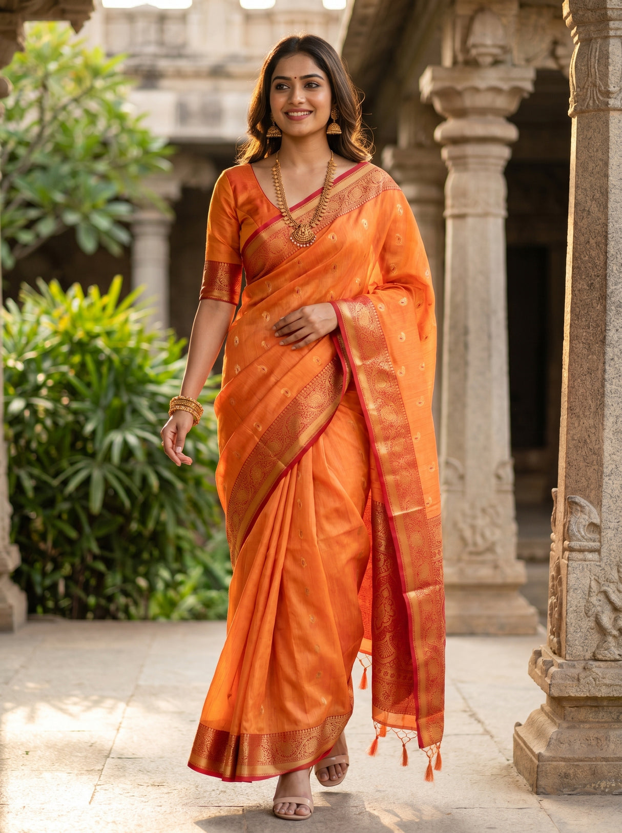 MIMOSA Peach Banarasi Art Silk Saree — pose 6 styling detail