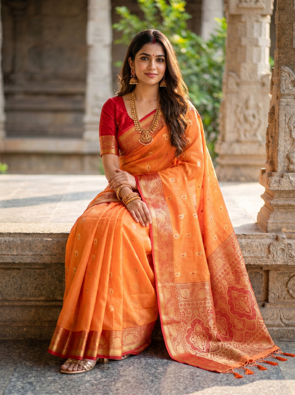 MIMOSA Peach Banarasi Art Silk Saree — pose 7 styling detail