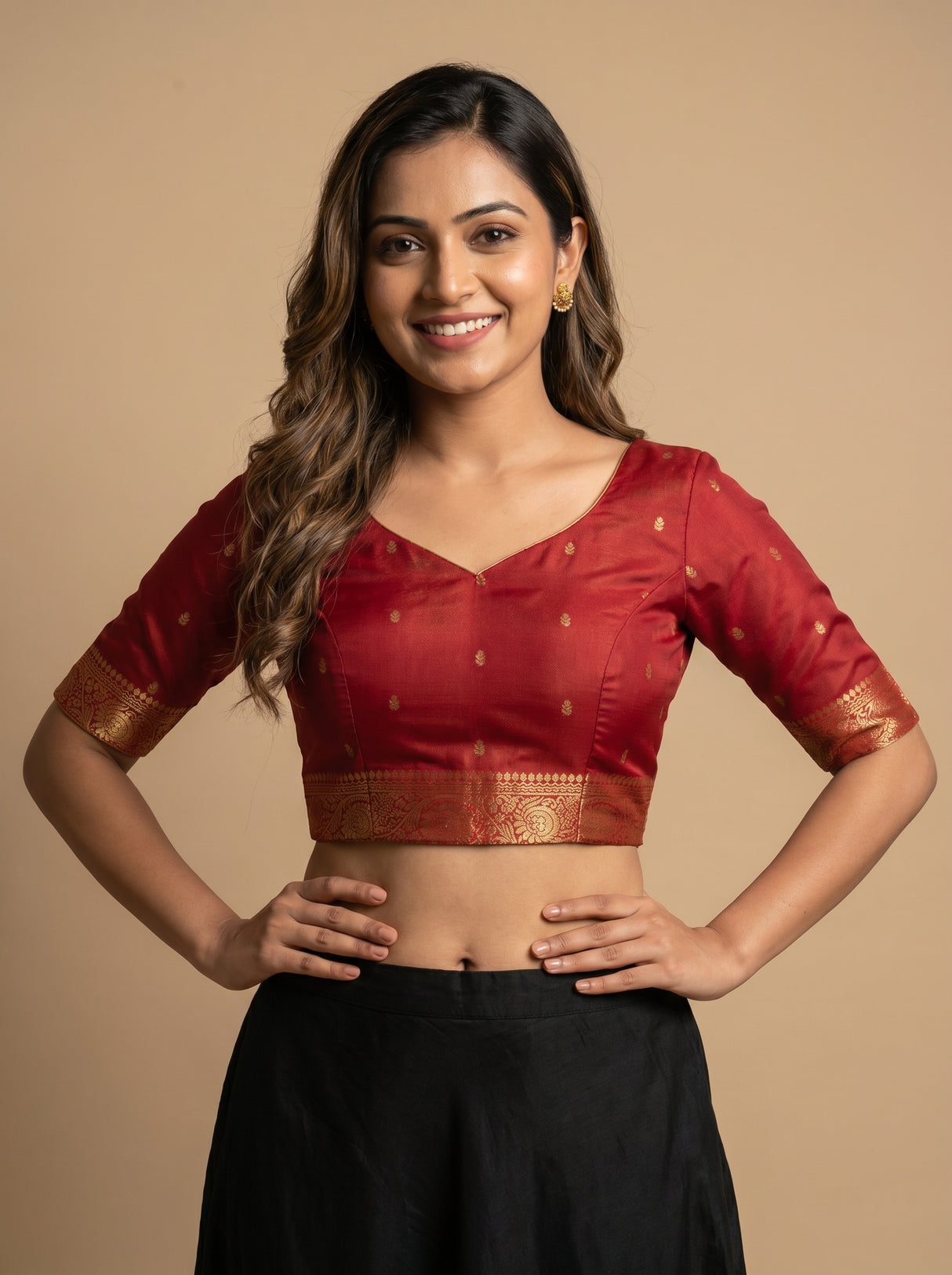 MIMOSA Peach Banarasi Art Silk Saree — blouse close-up