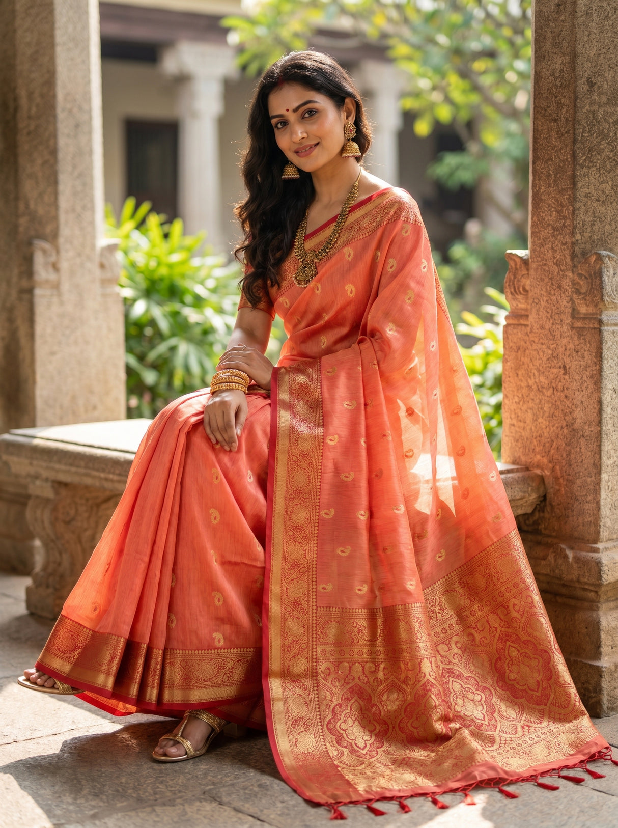 MIMOSA Strawberry Banarasi Art Silk Saree — pose 7 styling detail