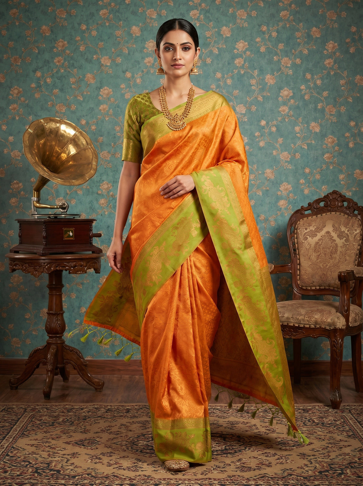 MIMOSA Gold Kanjivaram Art silk Saree β styled on model