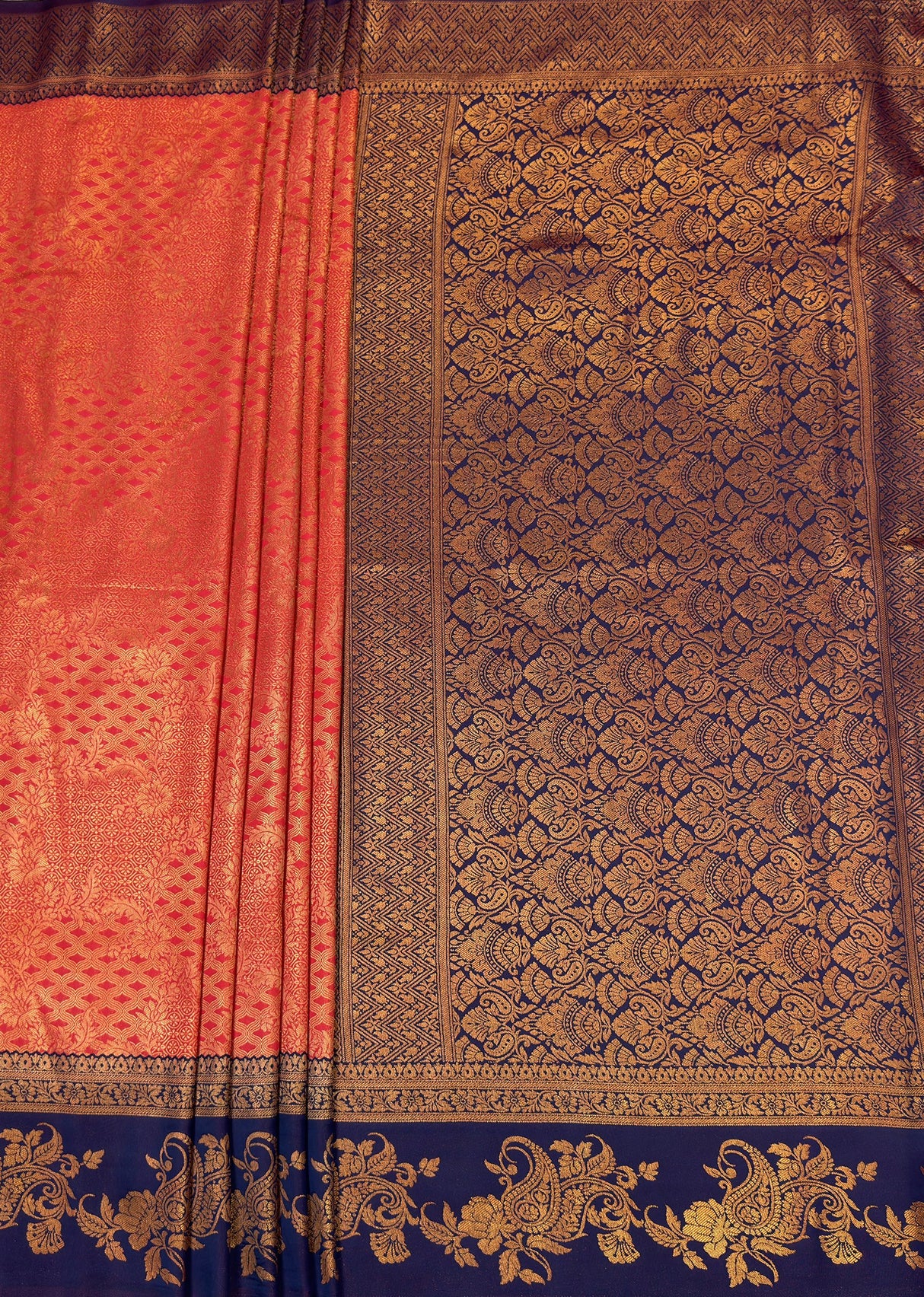 MIMOSA Gajari Kanjivaram Art silk Saree β pallu and zari work detail