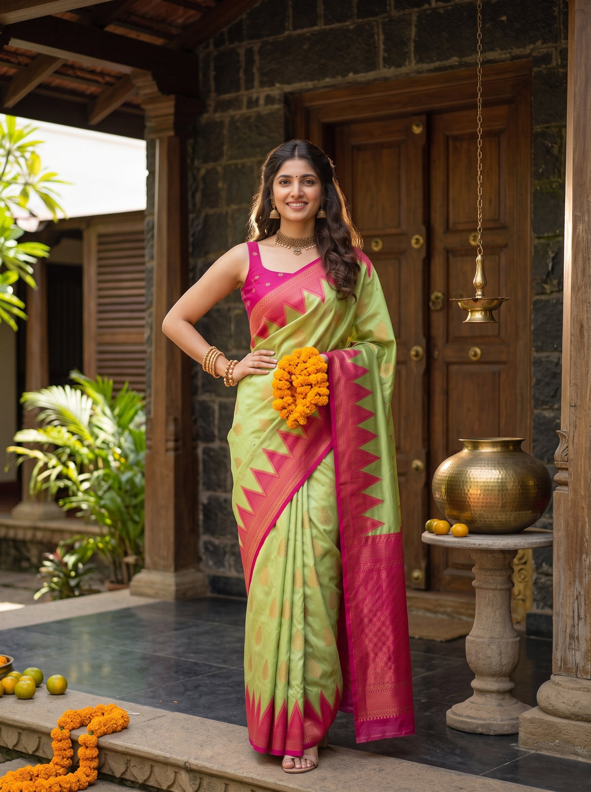 MIMOSA Pista Saree Saree — pose 4 styling detail
