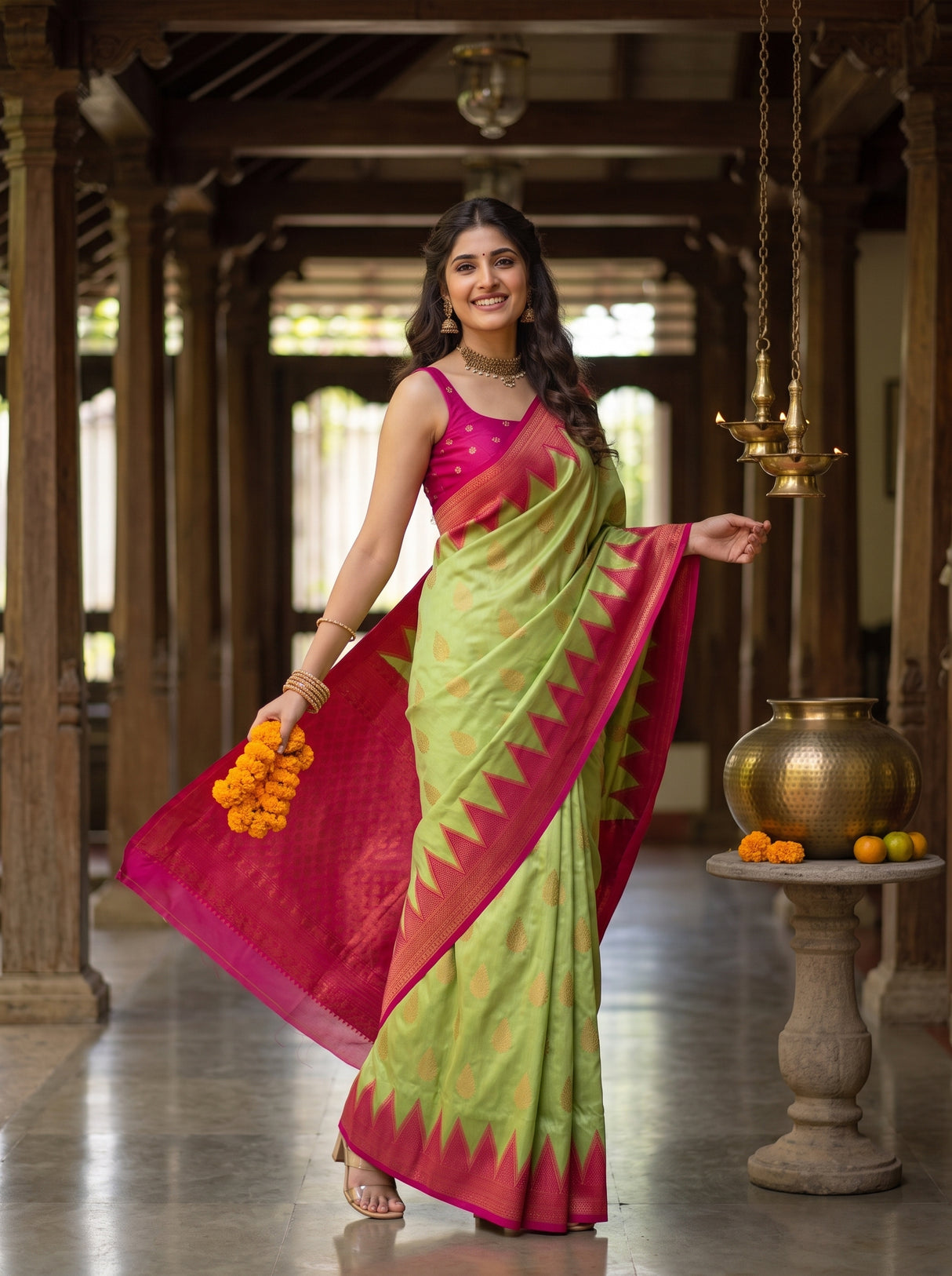 MIMOSA Pista Saree Saree — pose 5 styling detail